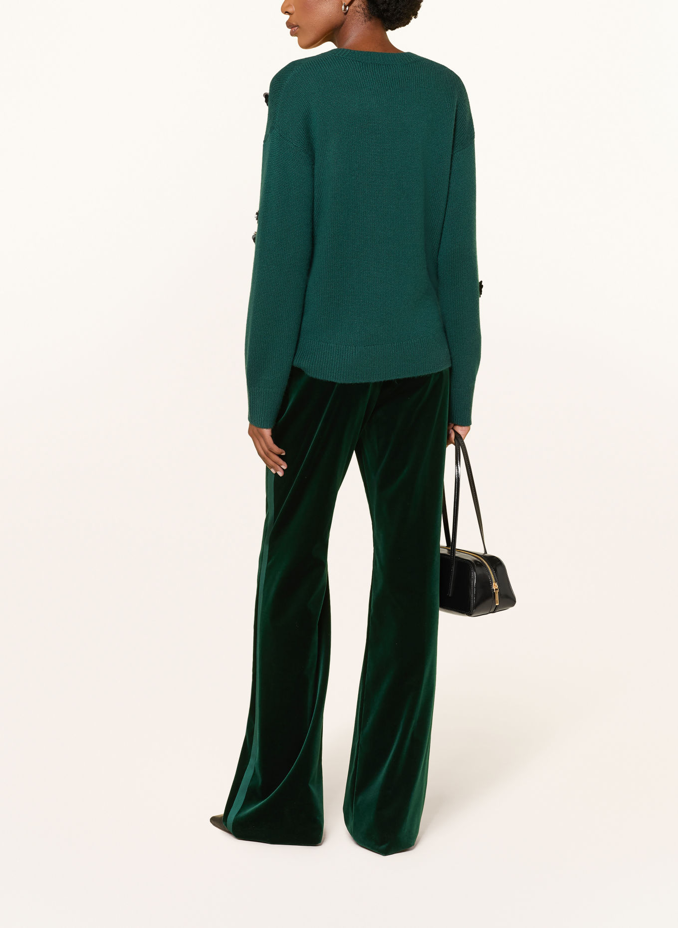 Max Mara STUDIO Marlenehose OSCURI aus Samt mit Galonstreifen: DUNKELGRÜN