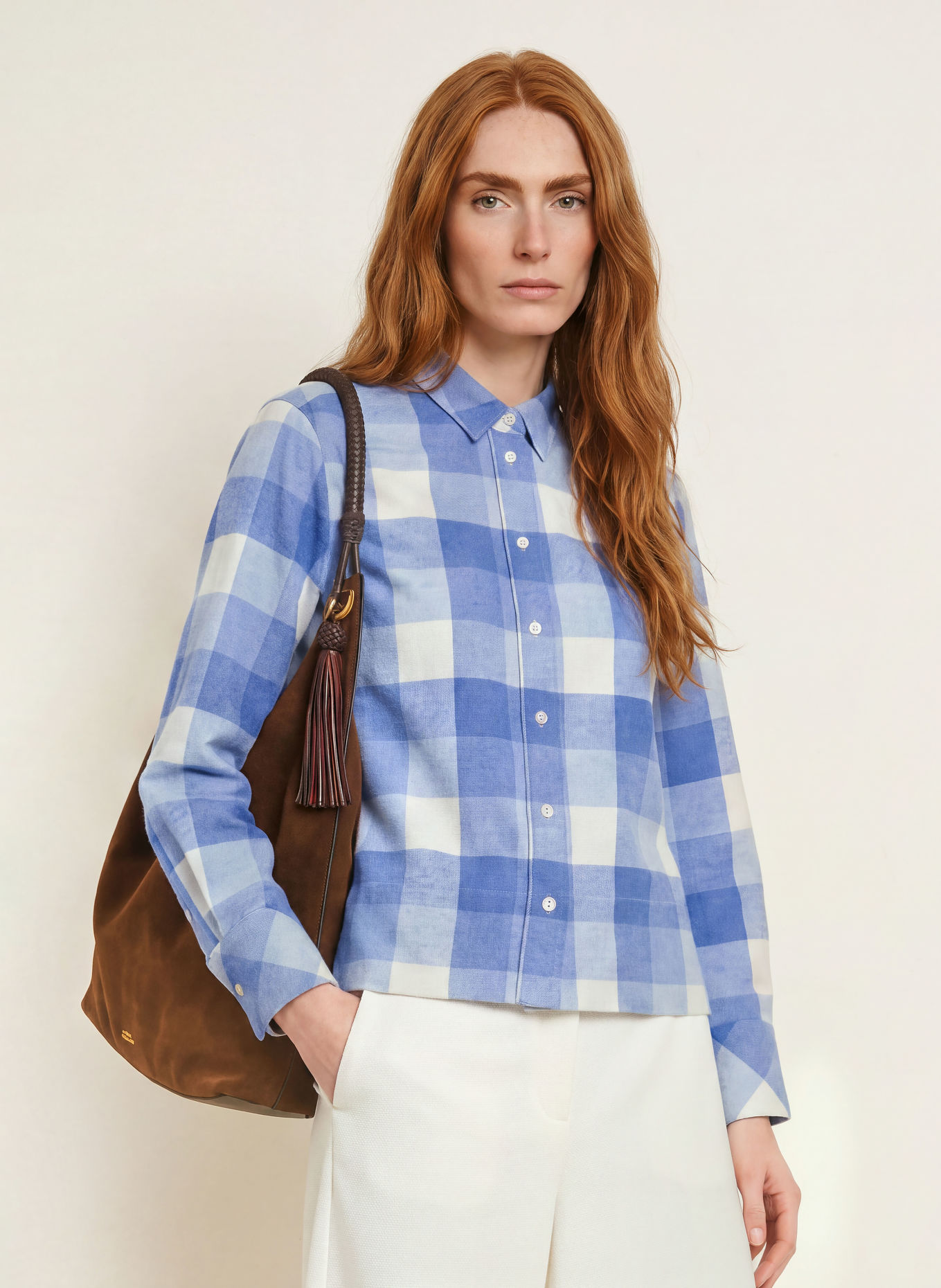 Emily VAN DEN BERGH Flanellen Overhemdblouse: BLAUW / WIT