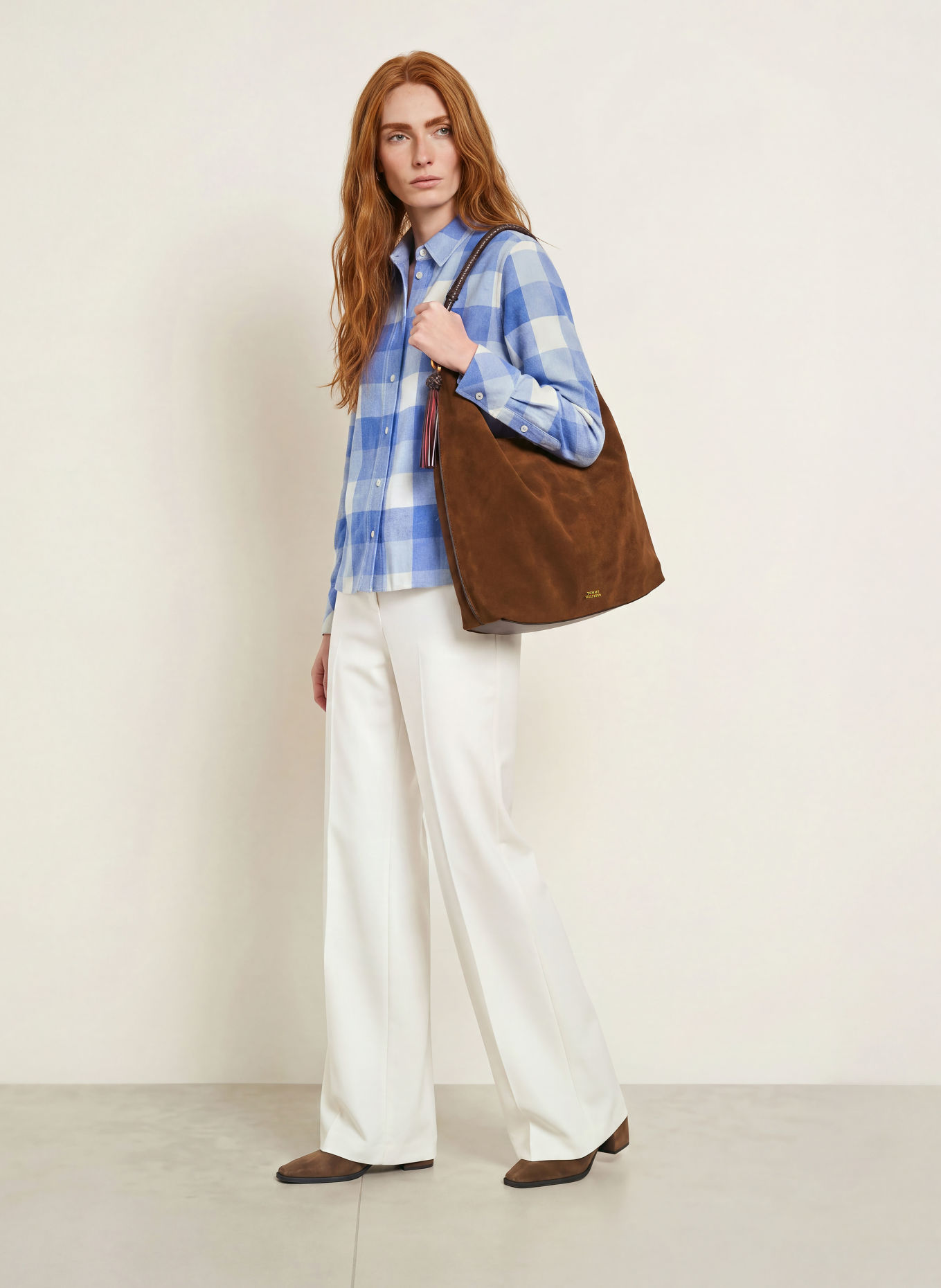 Emily VAN DEN BERGH Flanellen Overhemdblouse: BLAUW / WIT