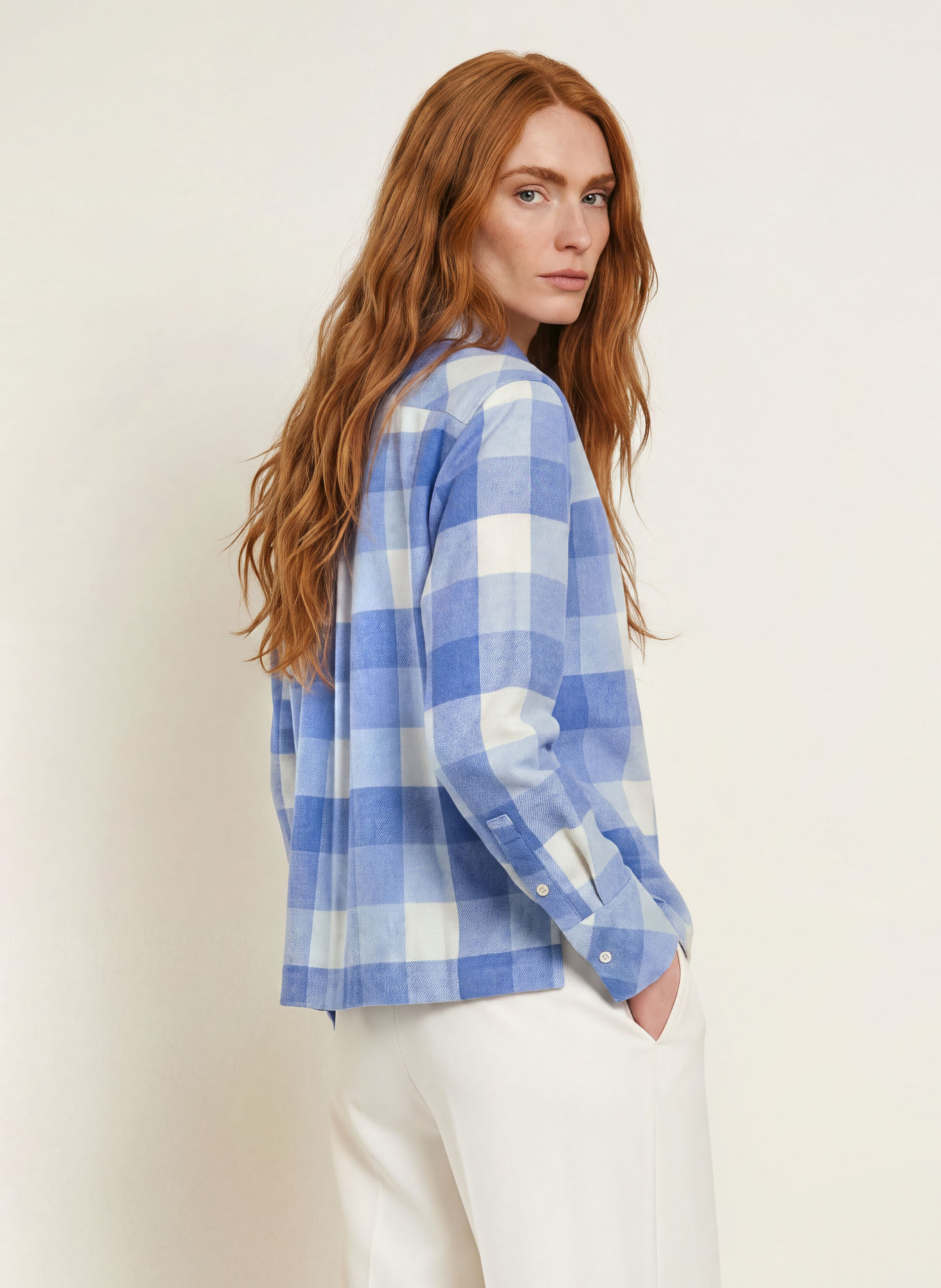Emily VAN DEN BERGH Flanellen Overhemdblouse: BLAUW / WIT