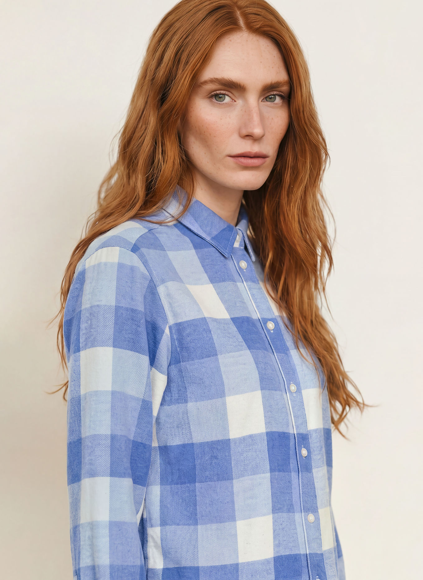 Emily VAN DEN BERGH Flanellen Overhemdblouse: BLAUW / WIT