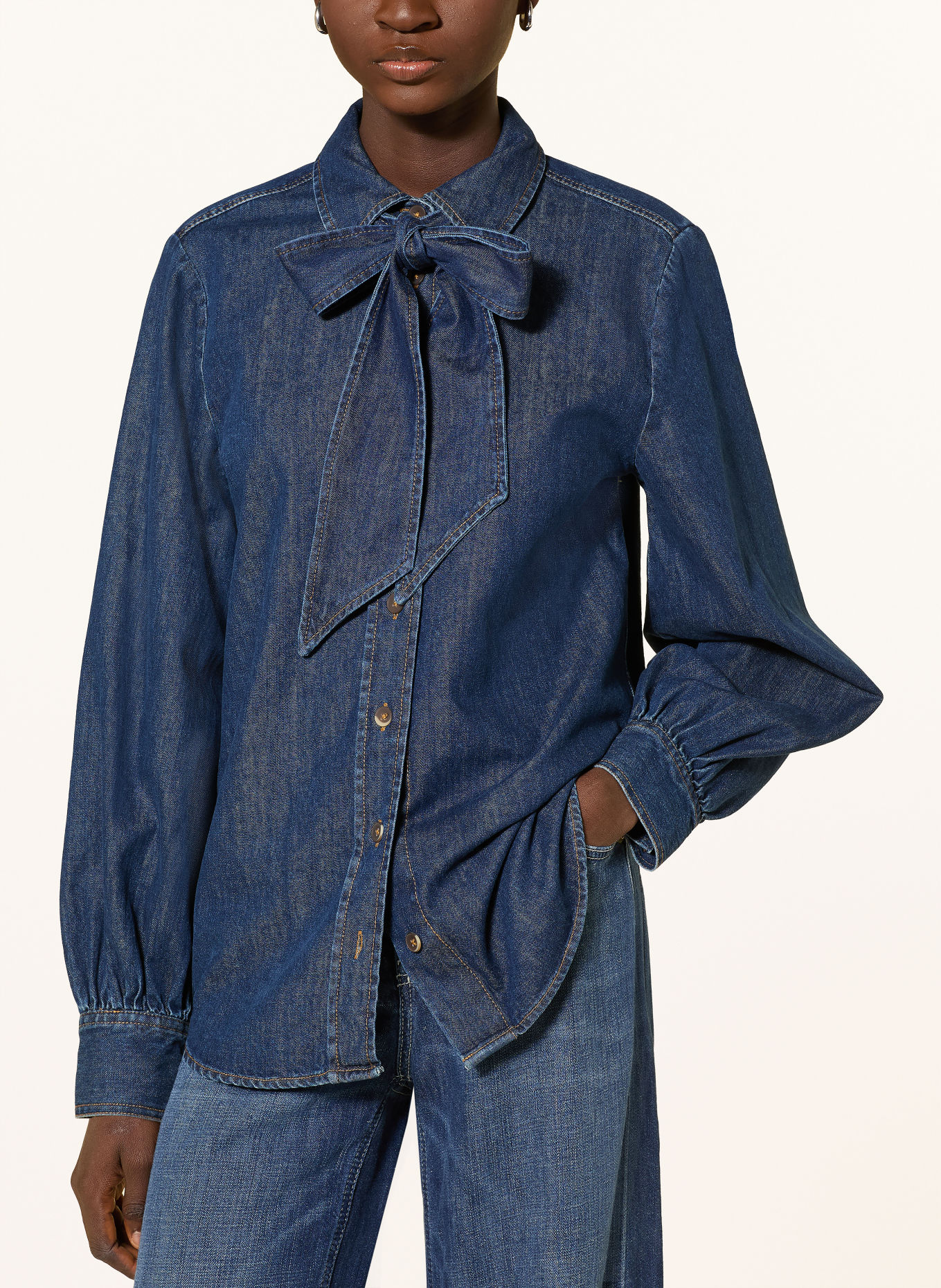 Emily VAN DEN BERGH Denim blouse with detachable bow: DARK BLUE
