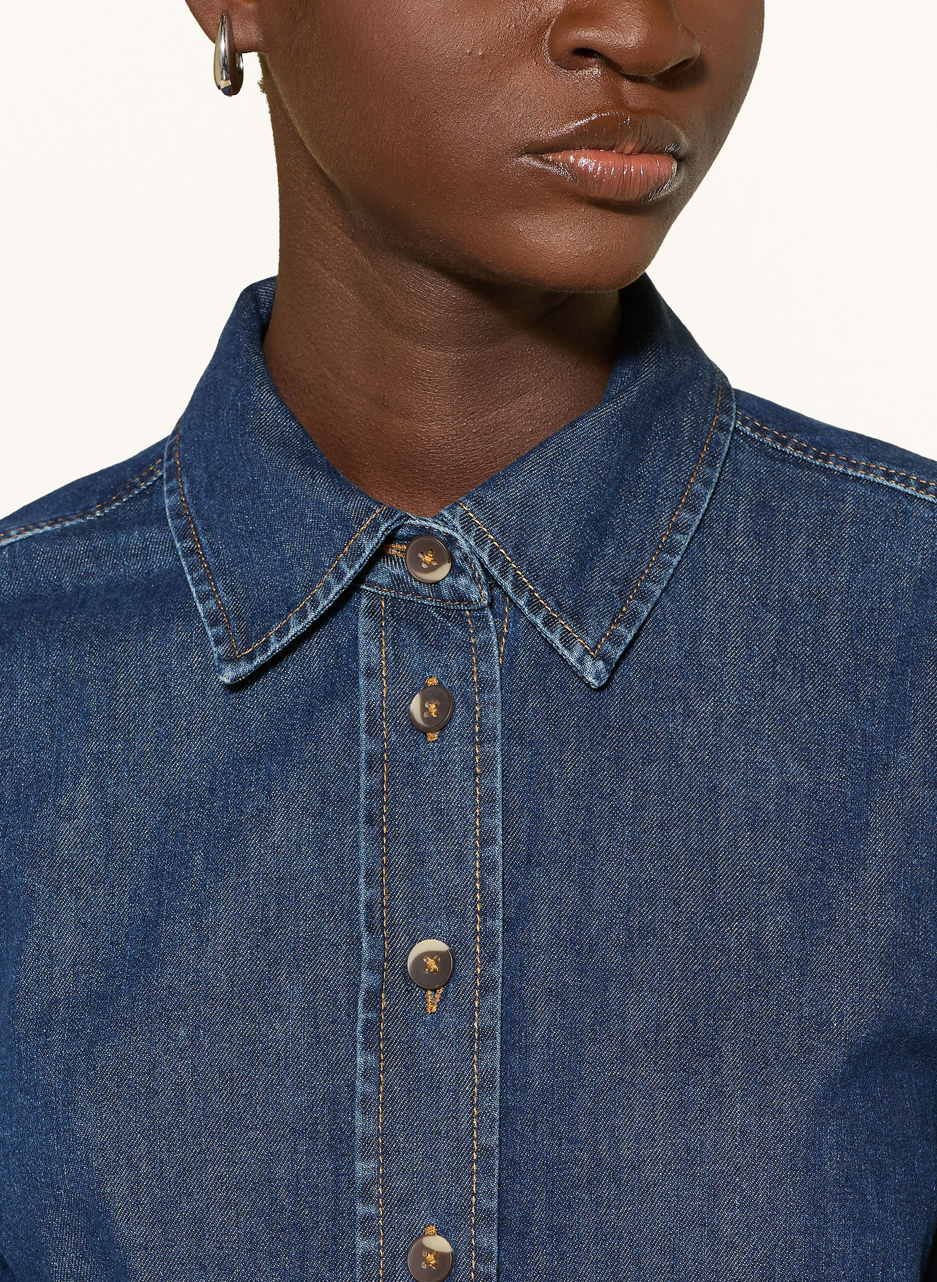 Emily VAN DEN BERGH Denim blouse with detachable bow: DARK BLUE