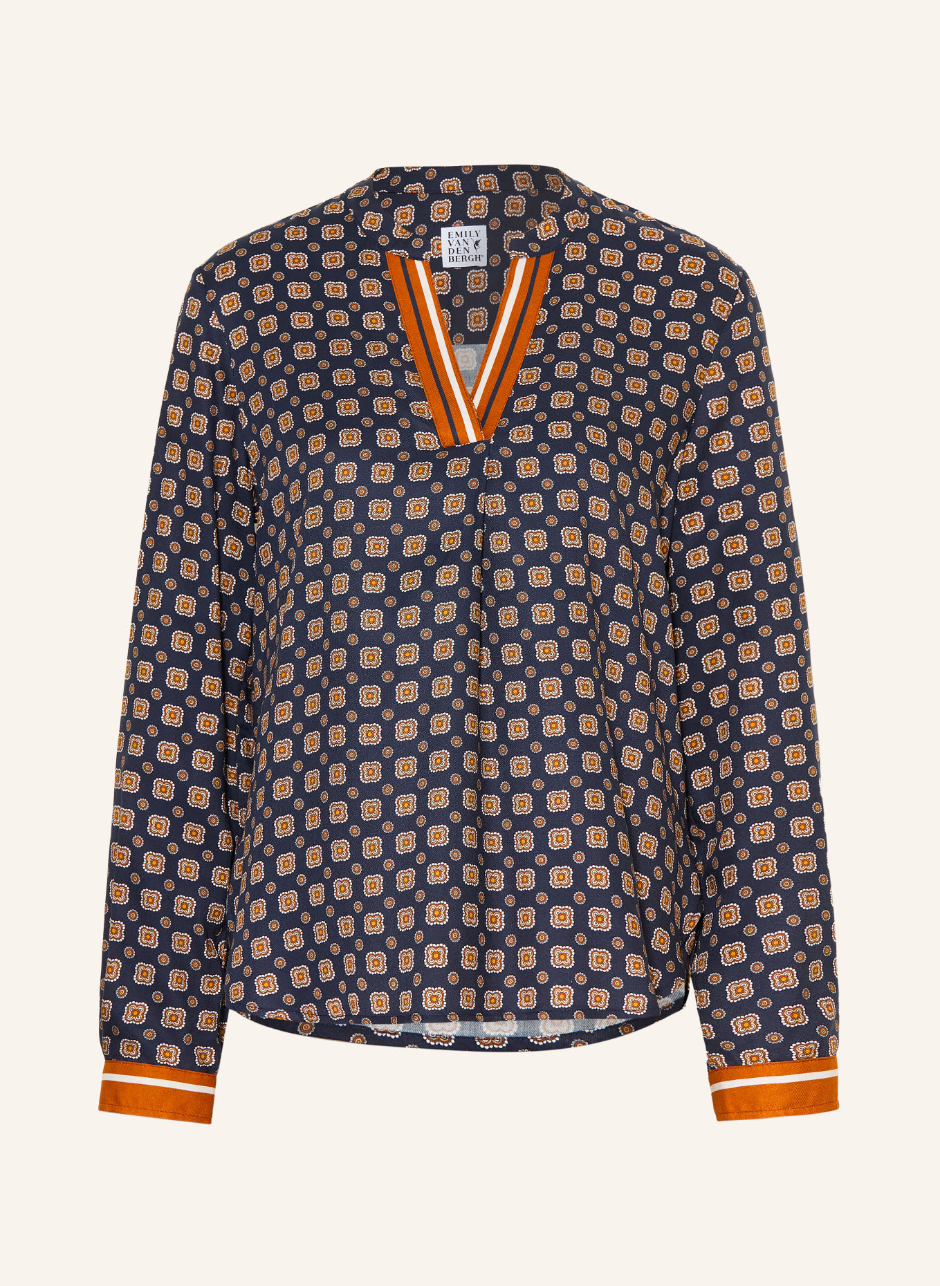 Emily VAN DEN BERGH Blouseshirt: DONKERBLAUW / ECRU / DONKERORANJE