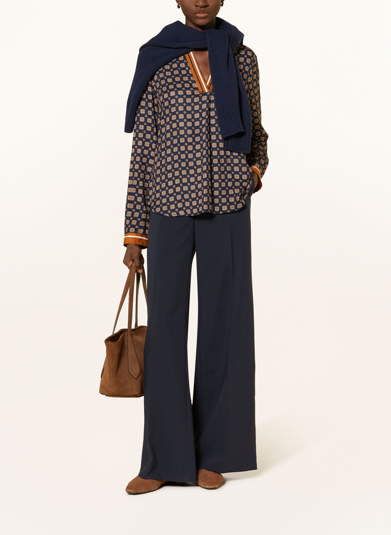 Emily VAN DEN BERGH Blouseshirt: DONKERBLAUW / ECRU / DONKERORANJE
