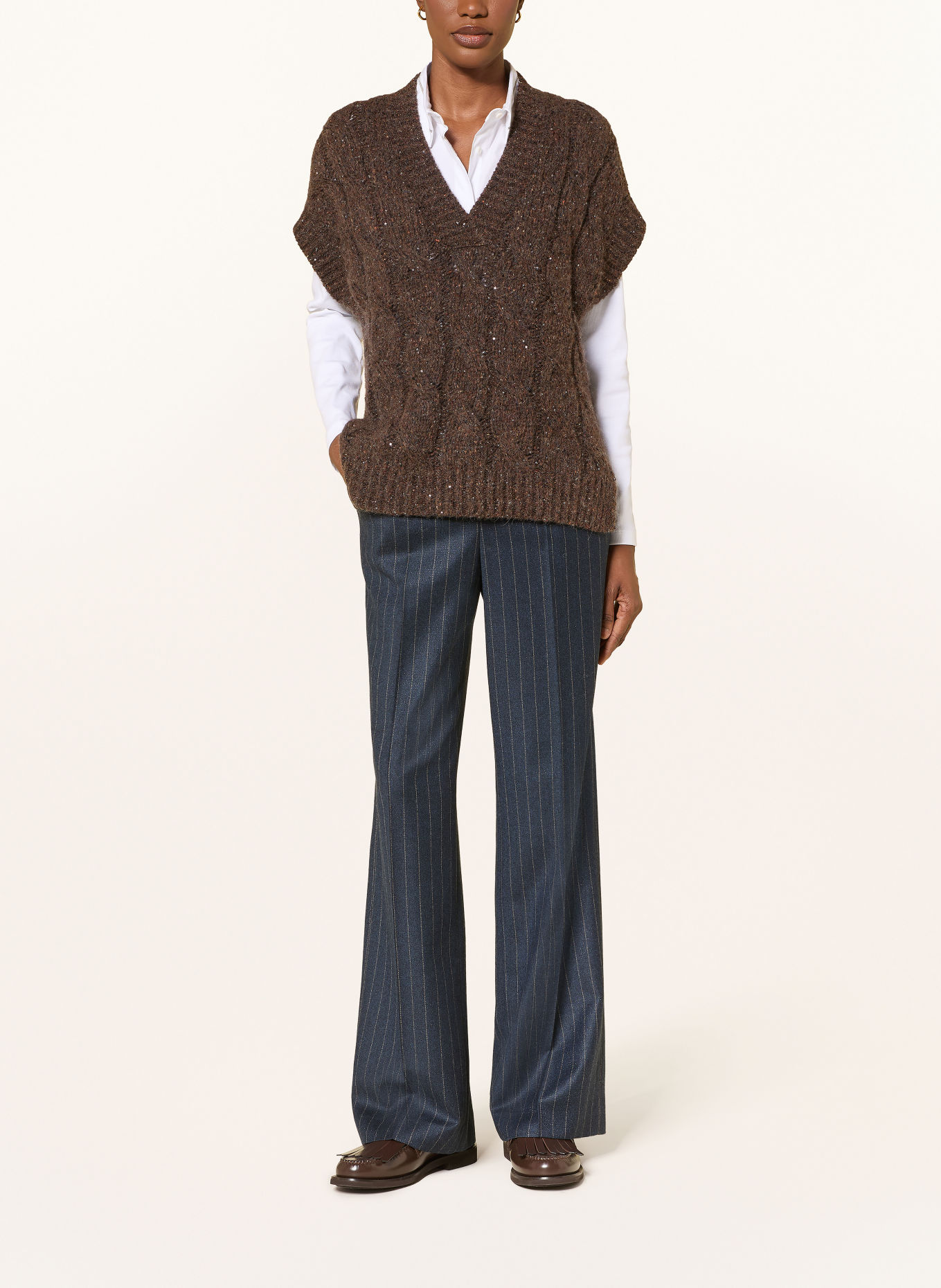 PESERICO Sweater vest with sequins: DARK BROWN