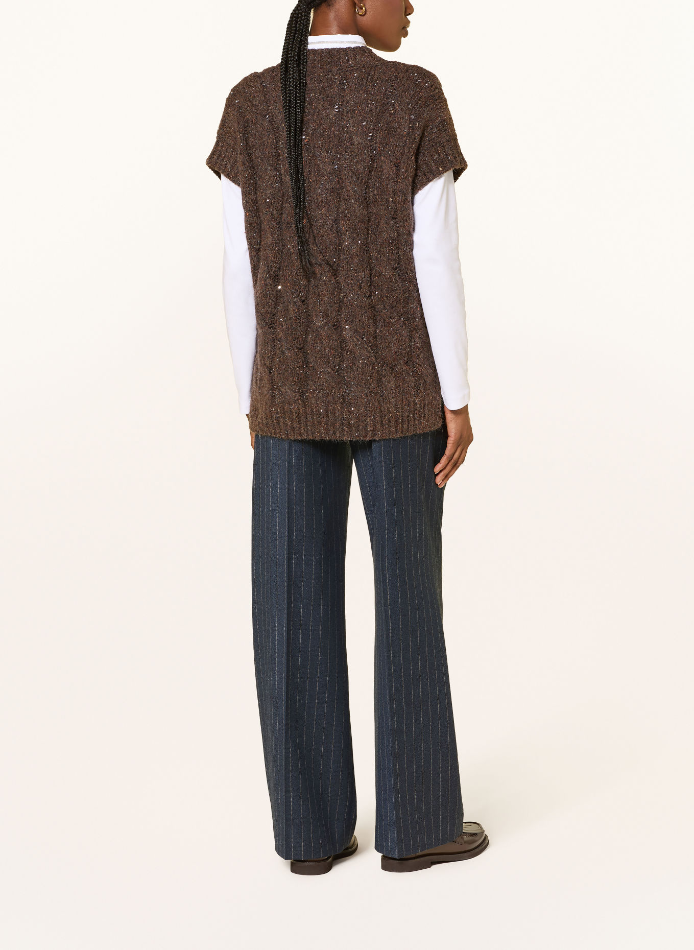 PESERICO Sweater vest with sequins: DARK BROWN