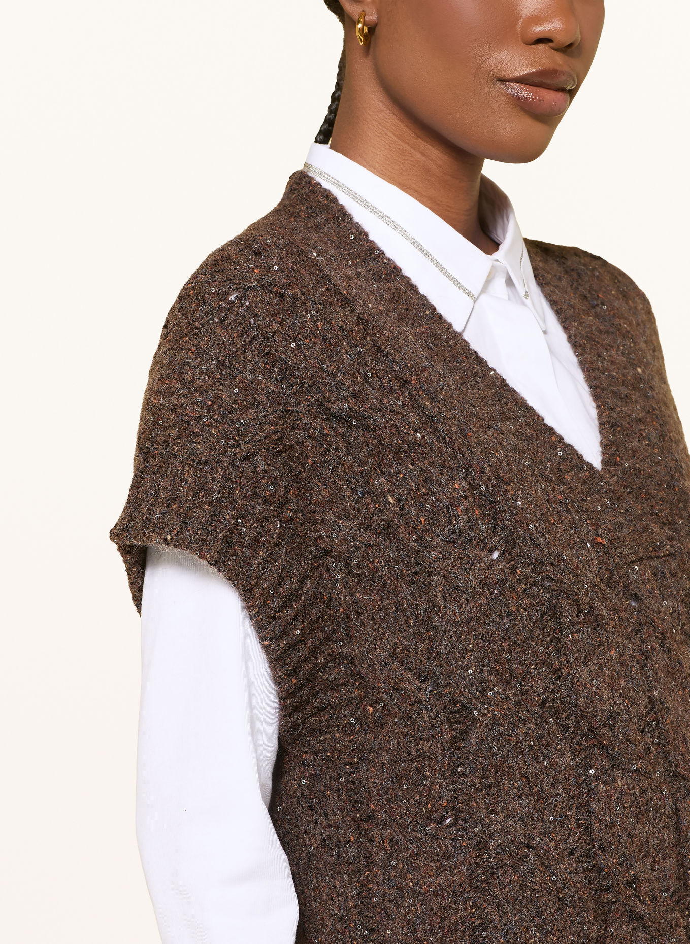 PESERICO Sweater vest with sequins: DARK BROWN