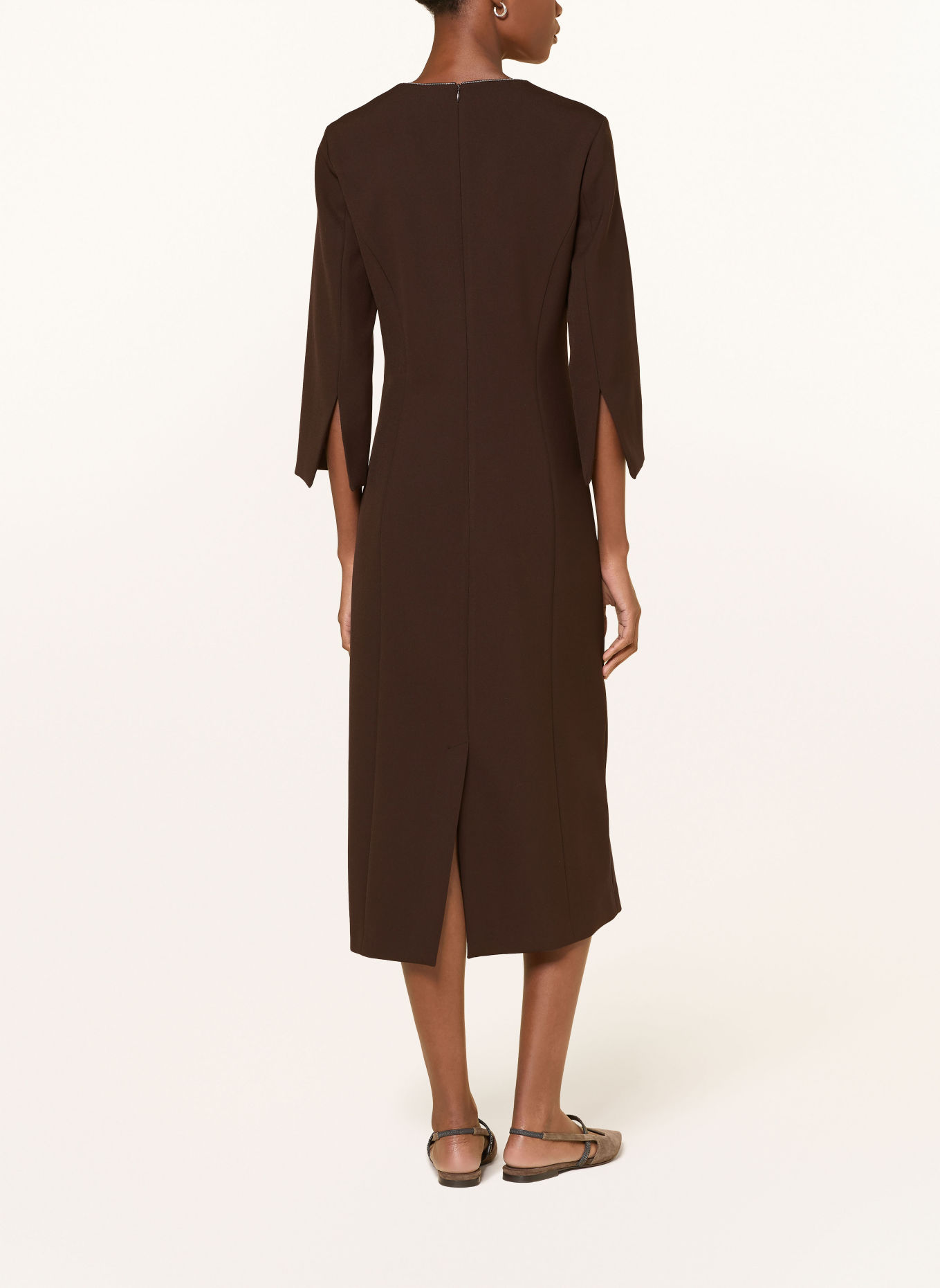 PESERICO Kleid mit 3/4-Arm und Schmucksteinen: DUNKELBRAUN
