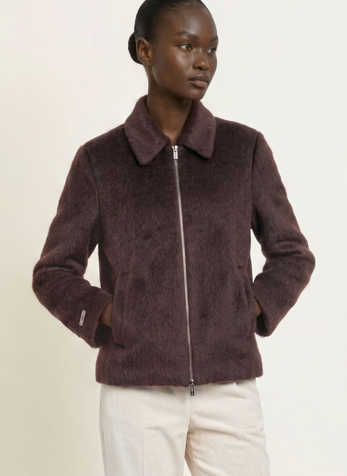 PESERICO Jas van kunstbont met alpaca: MARRON FONCÉ
