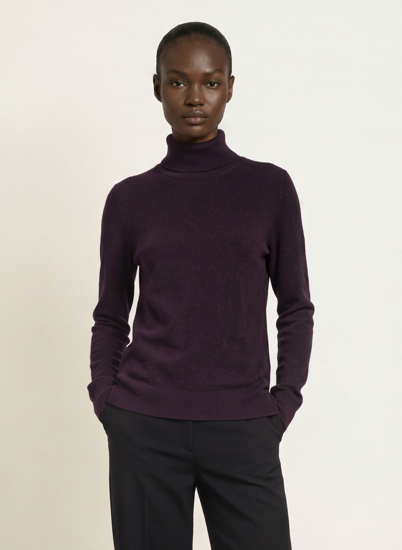 (THE MERCER) N.Y. Pull à col roulé en cachemire: LILAS FONCÉ