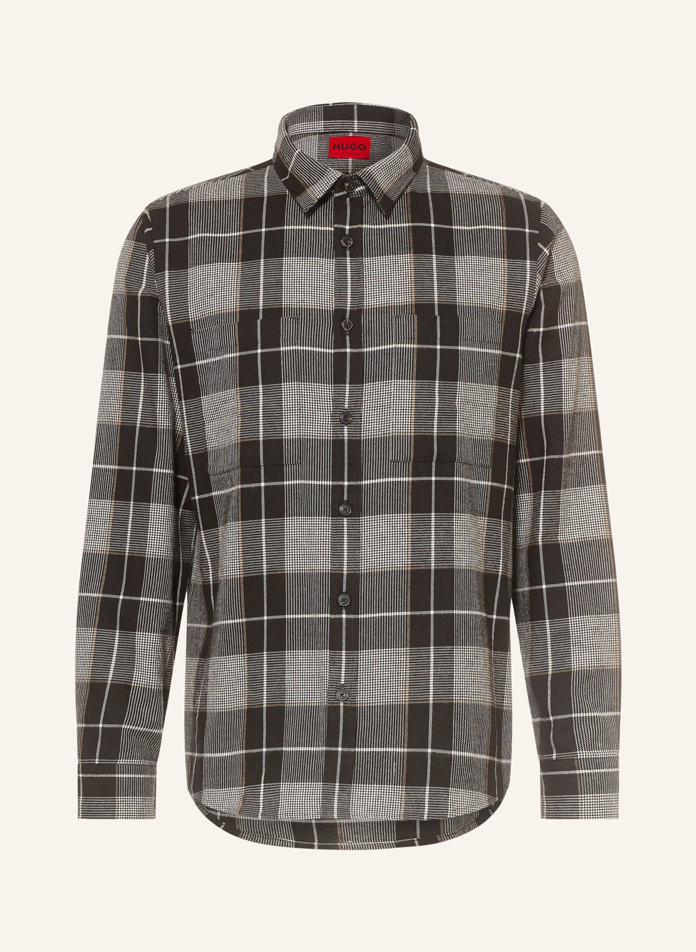 HUGO Chemise ERGIN coupe droite: NOIR / GRIS FONCÉ / BLANC