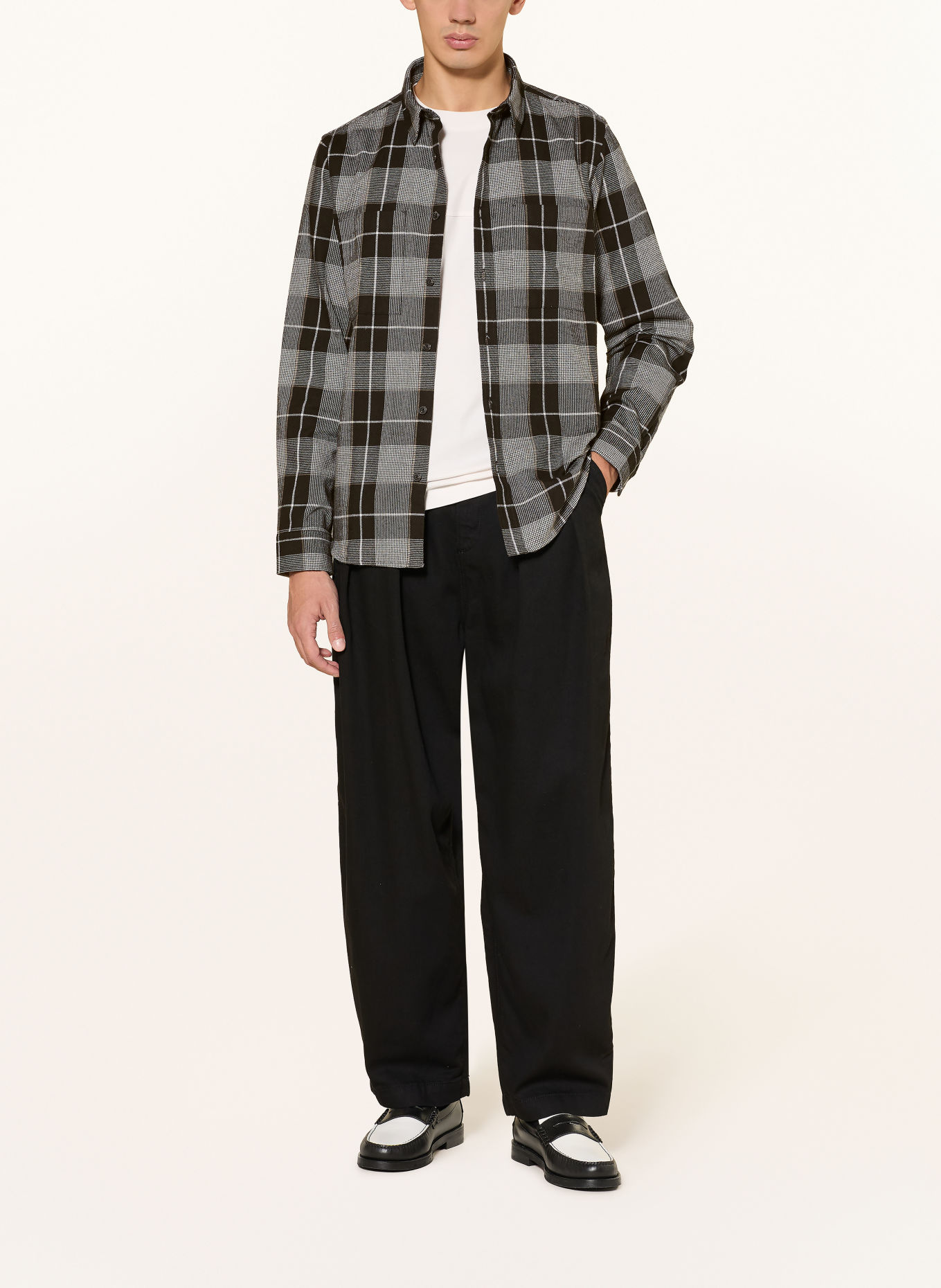 HUGO Chemise ERGIN coupe droite: NOIR / GRIS FONCÉ / BLANC
