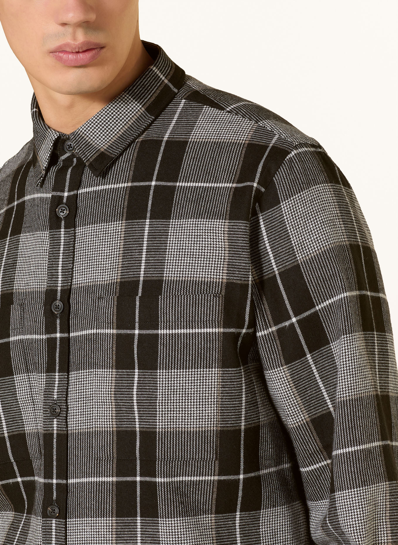 HUGO Chemise ERGIN coupe droite: NOIR / GRIS FONCÉ / BLANC