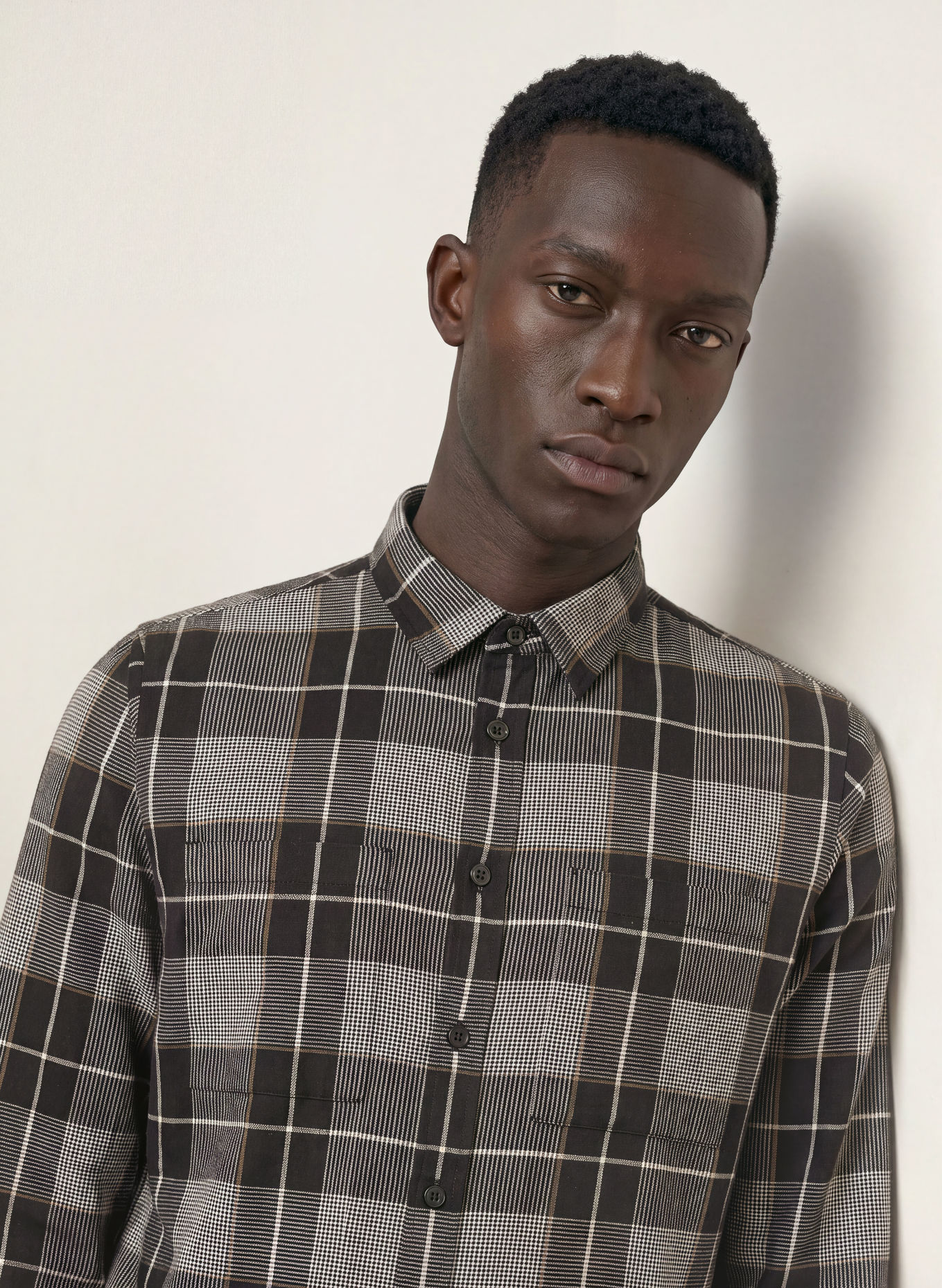 HUGO Chemise ERGIN coupe droite: NOIR / GRIS FONCÉ / BLANC