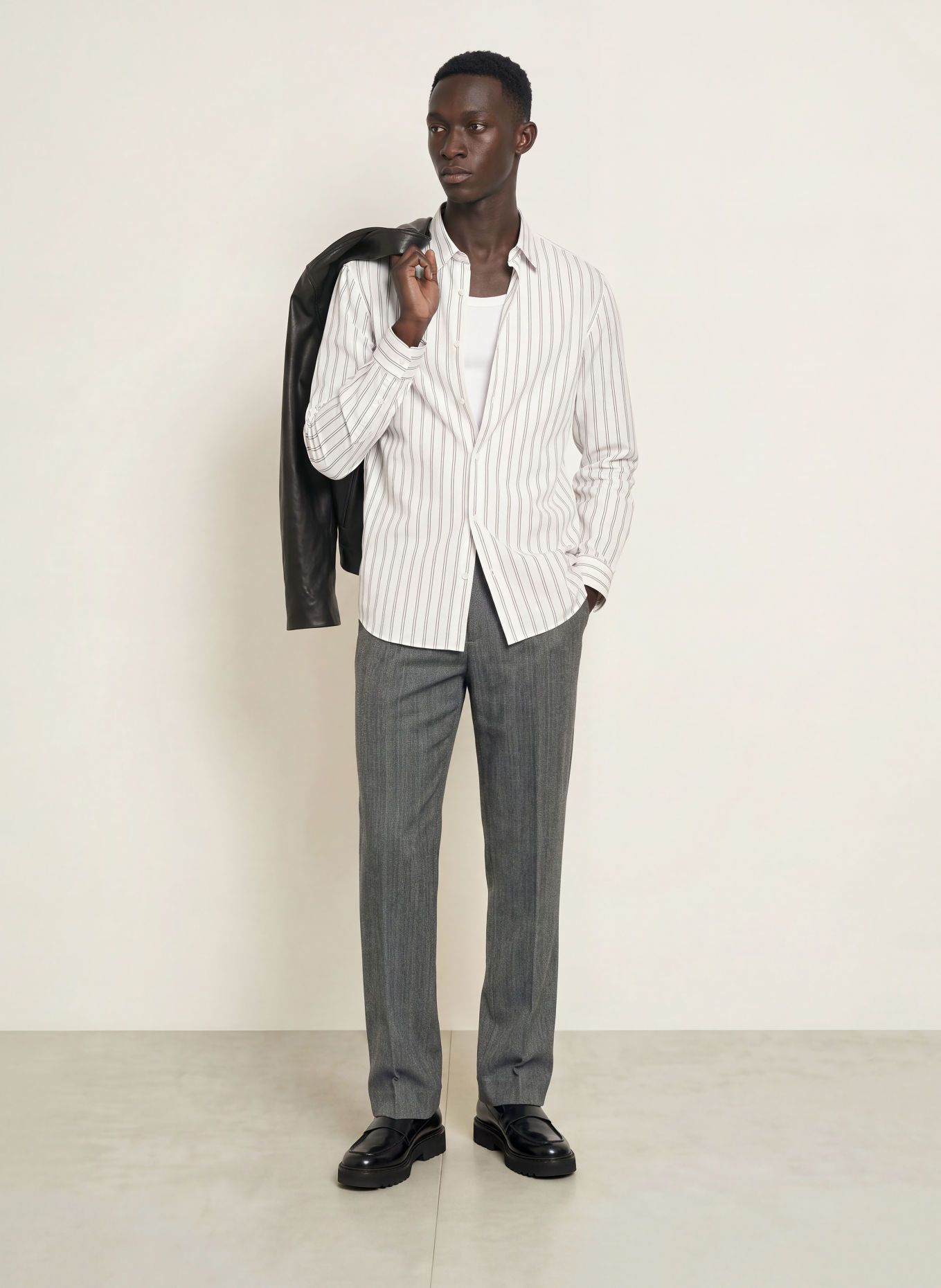 HUGO Chemise en flanelle EMERO coupe droite: BLANC / GRIS / NOIR