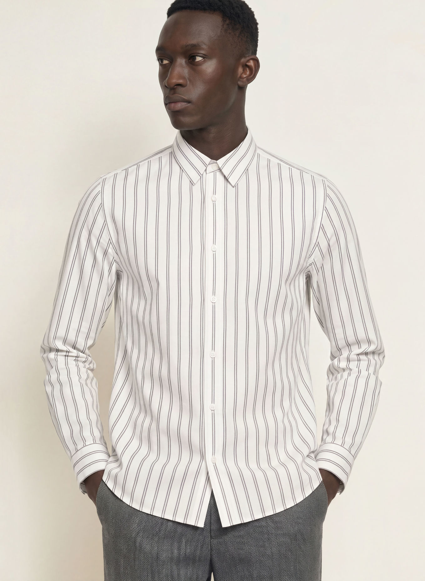 HUGO Chemise en flanelle EMERO coupe droite: BLANC / GRIS / NOIR