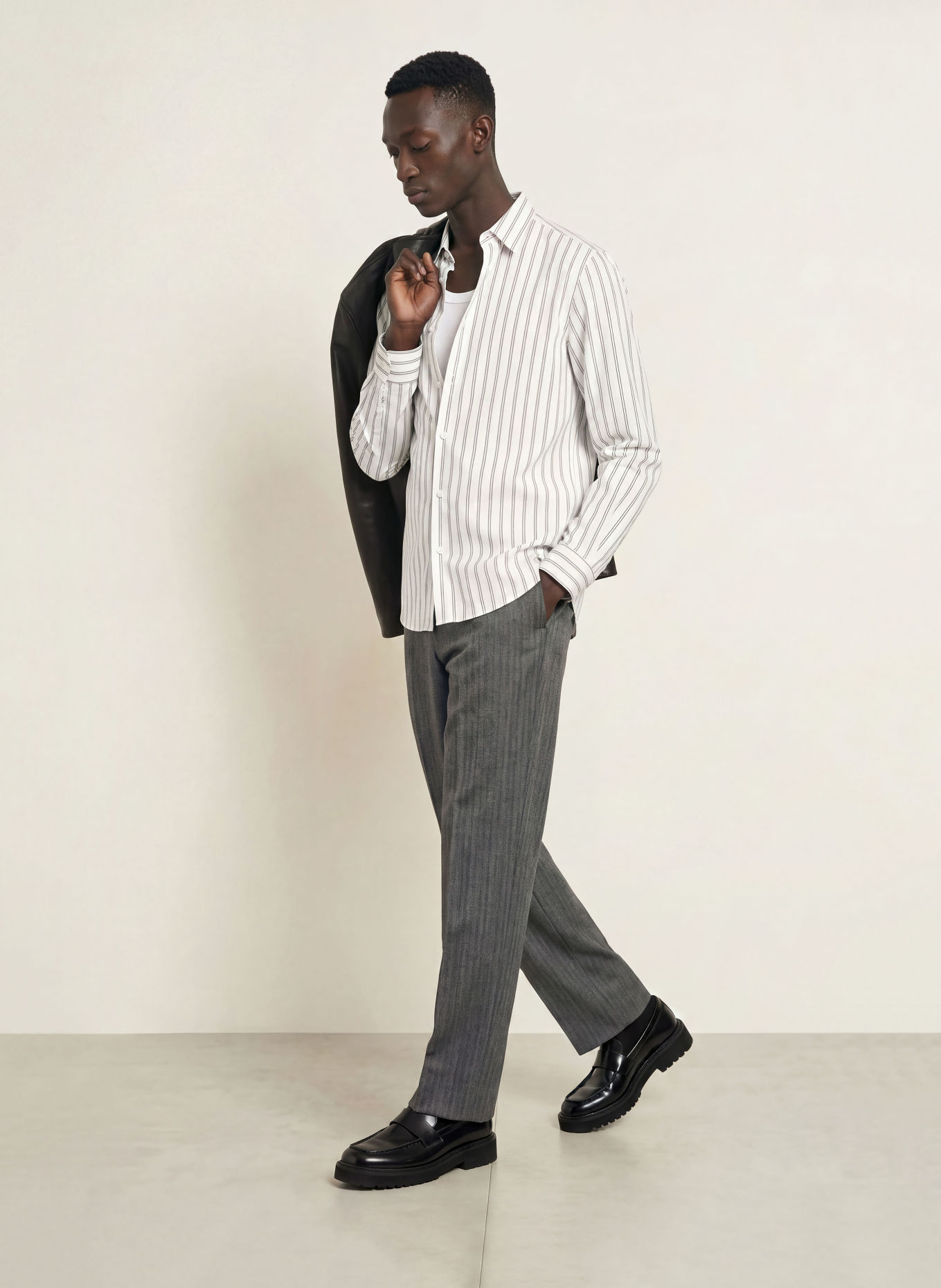 HUGO Chemise en flanelle EMERO coupe droite: BLANC / GRIS / NOIR
