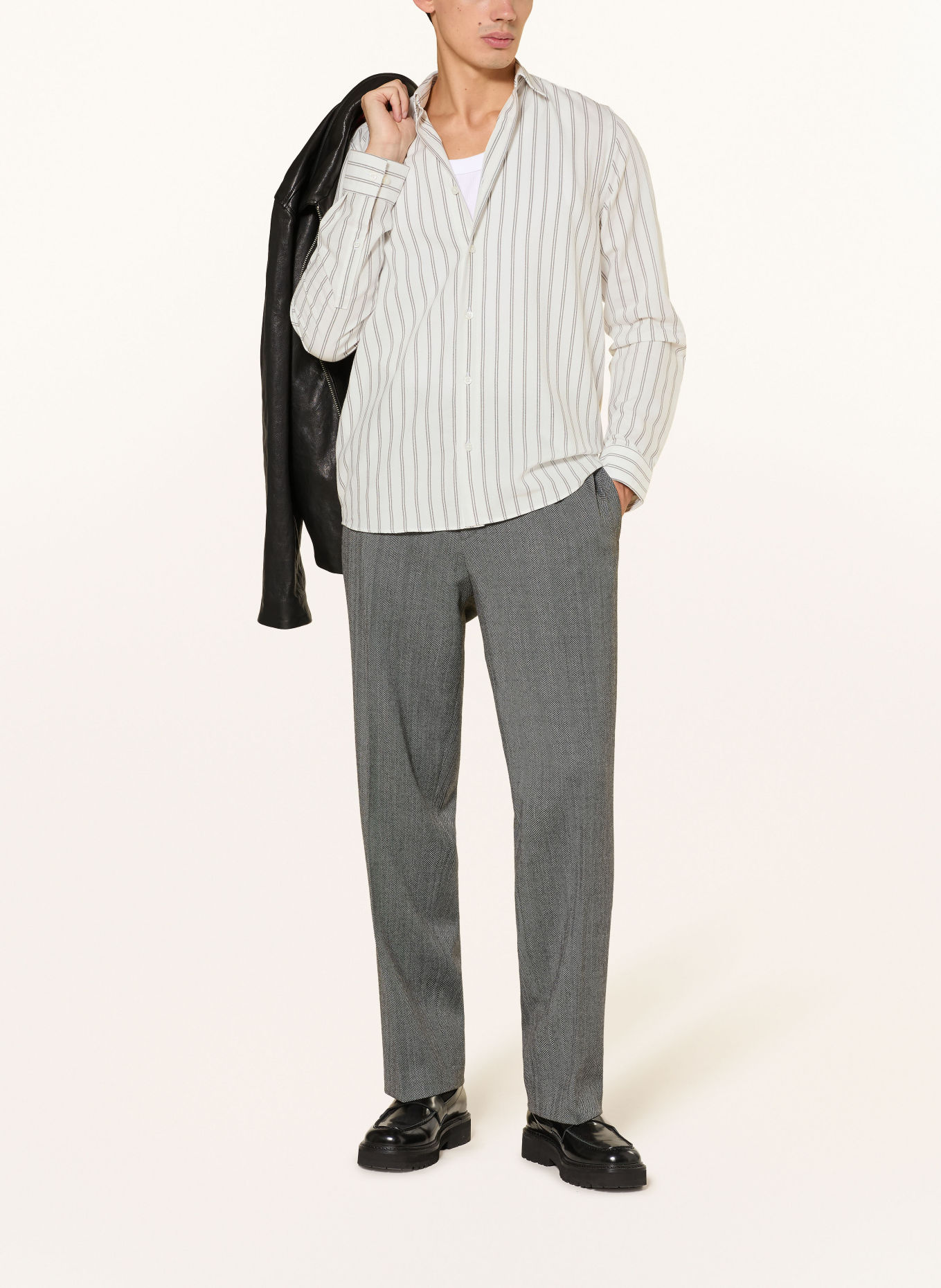 HUGO Chemise en flanelle EMERO coupe droite: BLANC / GRIS / NOIR