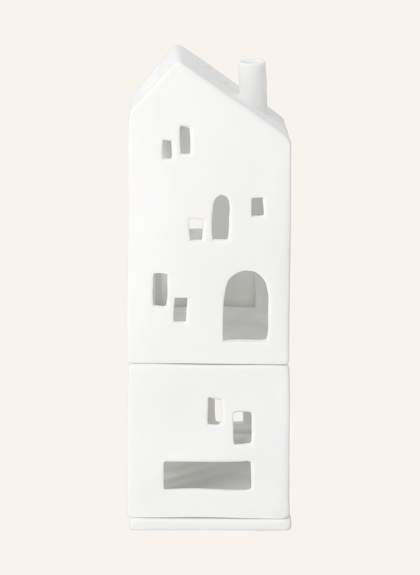 RÄDER Figurină decorativă „LICHTHAUS” – Casa stivuită cu ferestre dansante: ALB