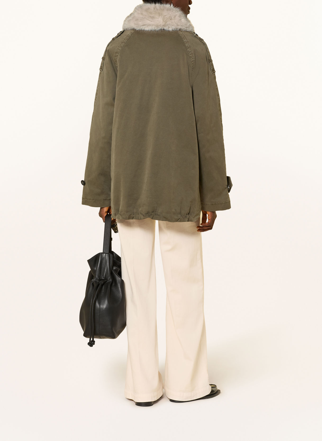 BLONDE No.8 Bunda NATI 316 s odnímatelnou umělou kožešinou: KHAKI / BÉŽOVÁ