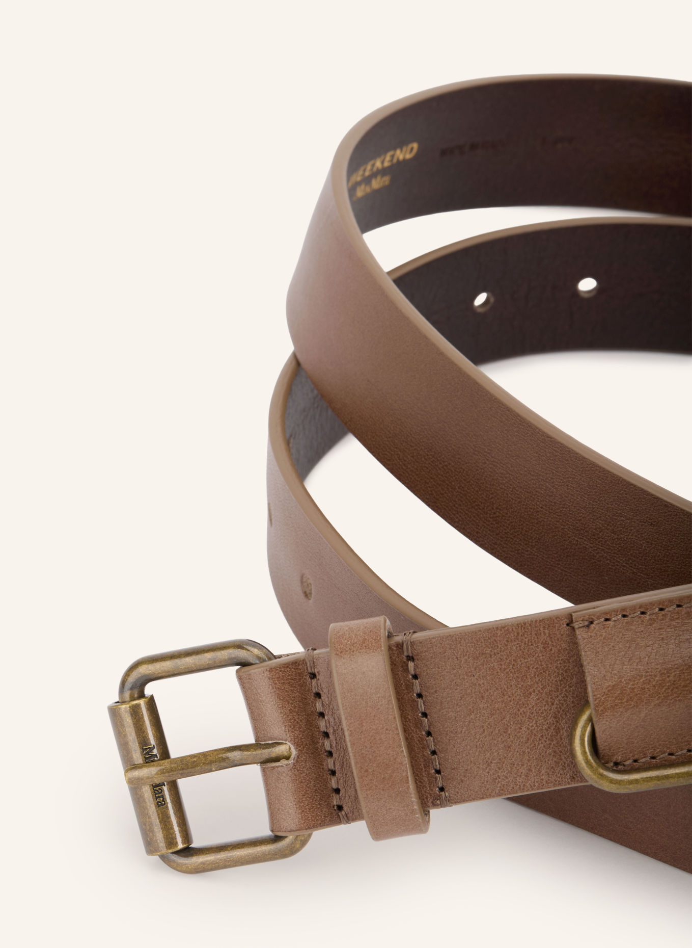 WEEKEND Max Mara Leren riem SAIO: LICHTBRUIN / GOUD