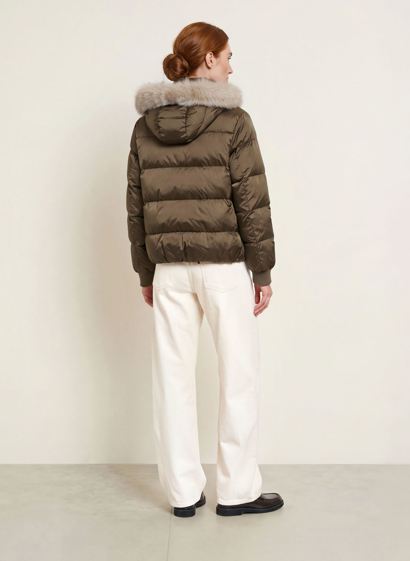 No.1 Como Quilted jacket with faux fur: TAUPE