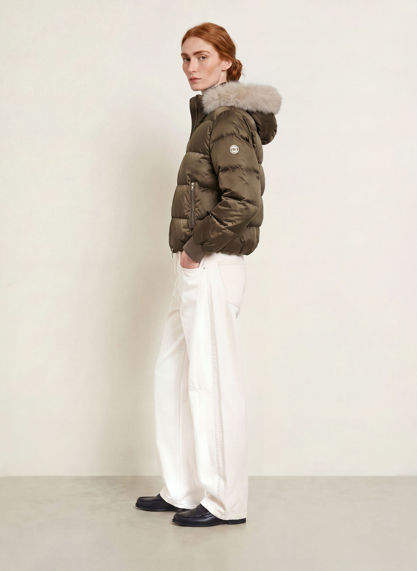 No.1 Como Quilted jacket with faux fur: TAUPE