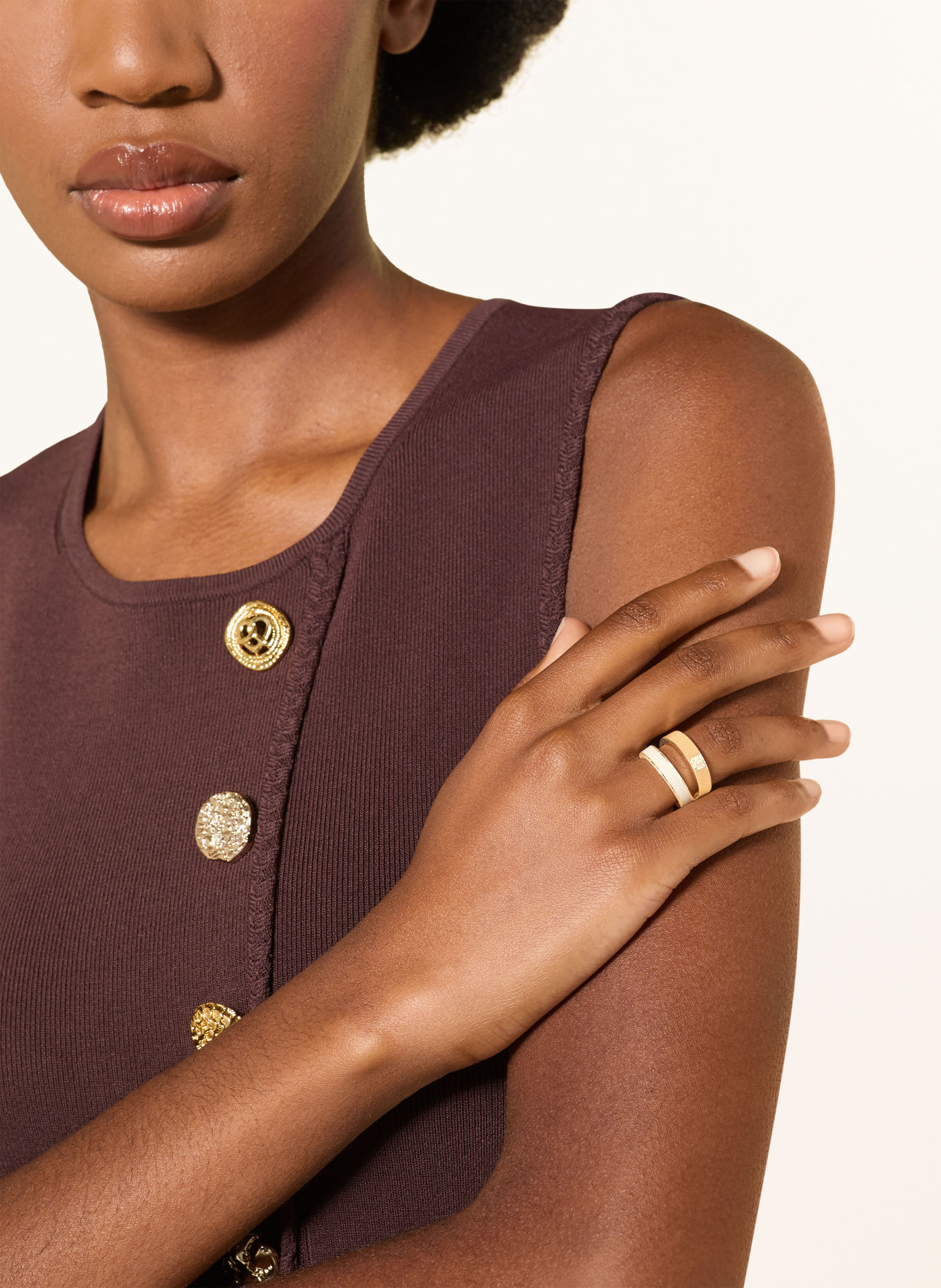 TORY BURCH Ring ICON: GOUD / WIT