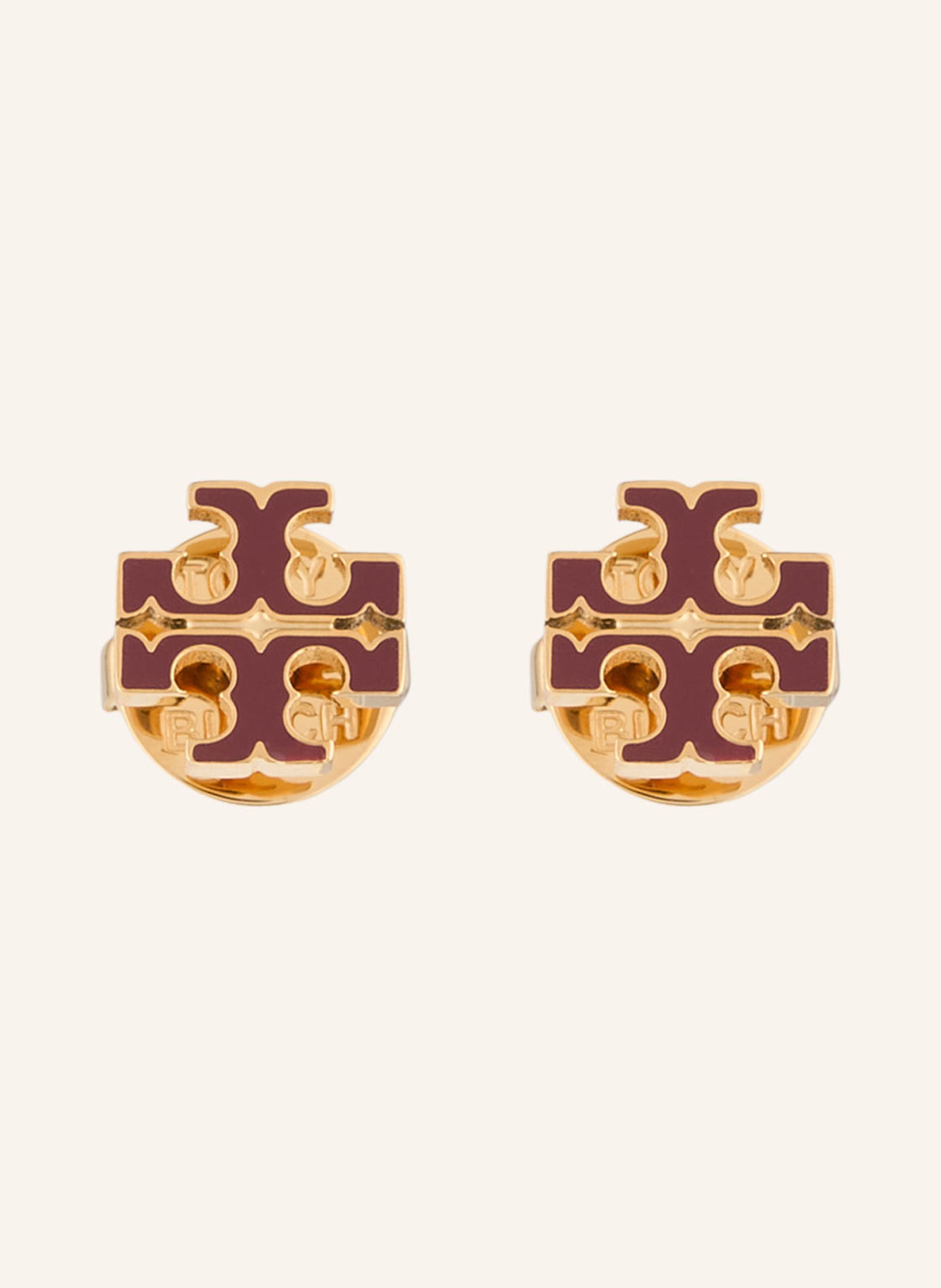 TORY BURCH Ohrstecker ICON: GOLD / DUNKELROT