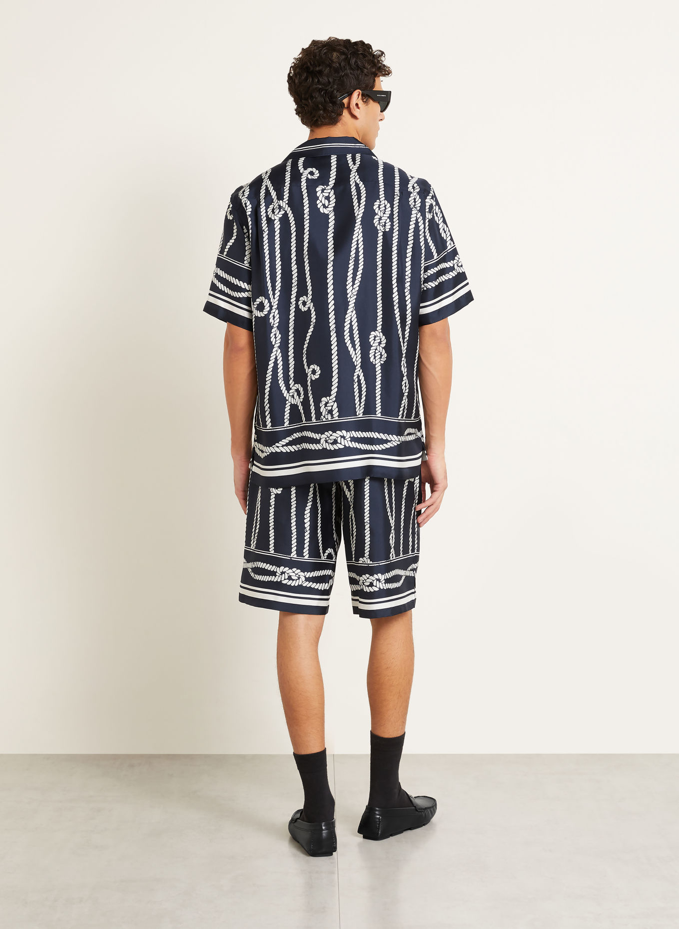 DOLCE & GABBANA Resort-overhemd Comfort Fit van zijde: DONKERBLAUW / WIT