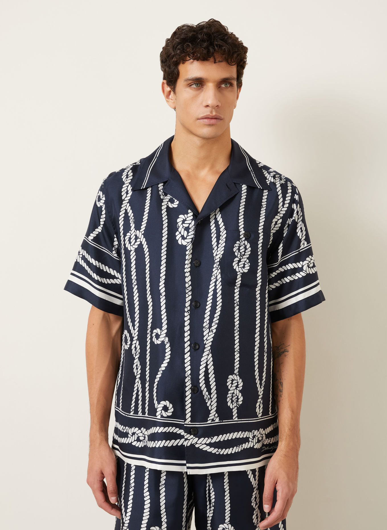 DOLCE & GABBANA Resort-overhemd Comfort Fit van zijde: DONKERBLAUW / WIT