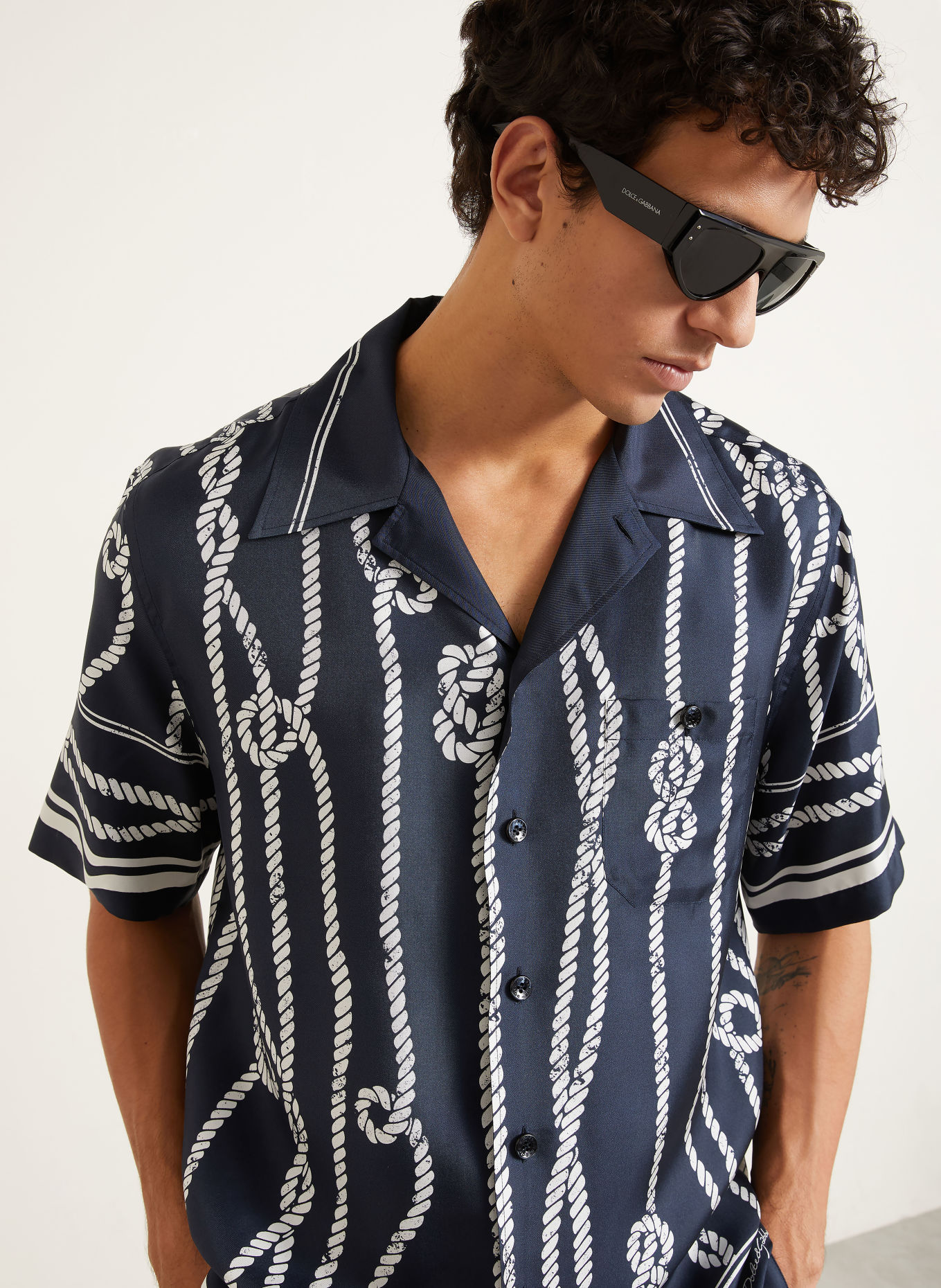 DOLCE & GABBANA Resort-overhemd Comfort Fit van zijde: DONKERBLAUW / WIT