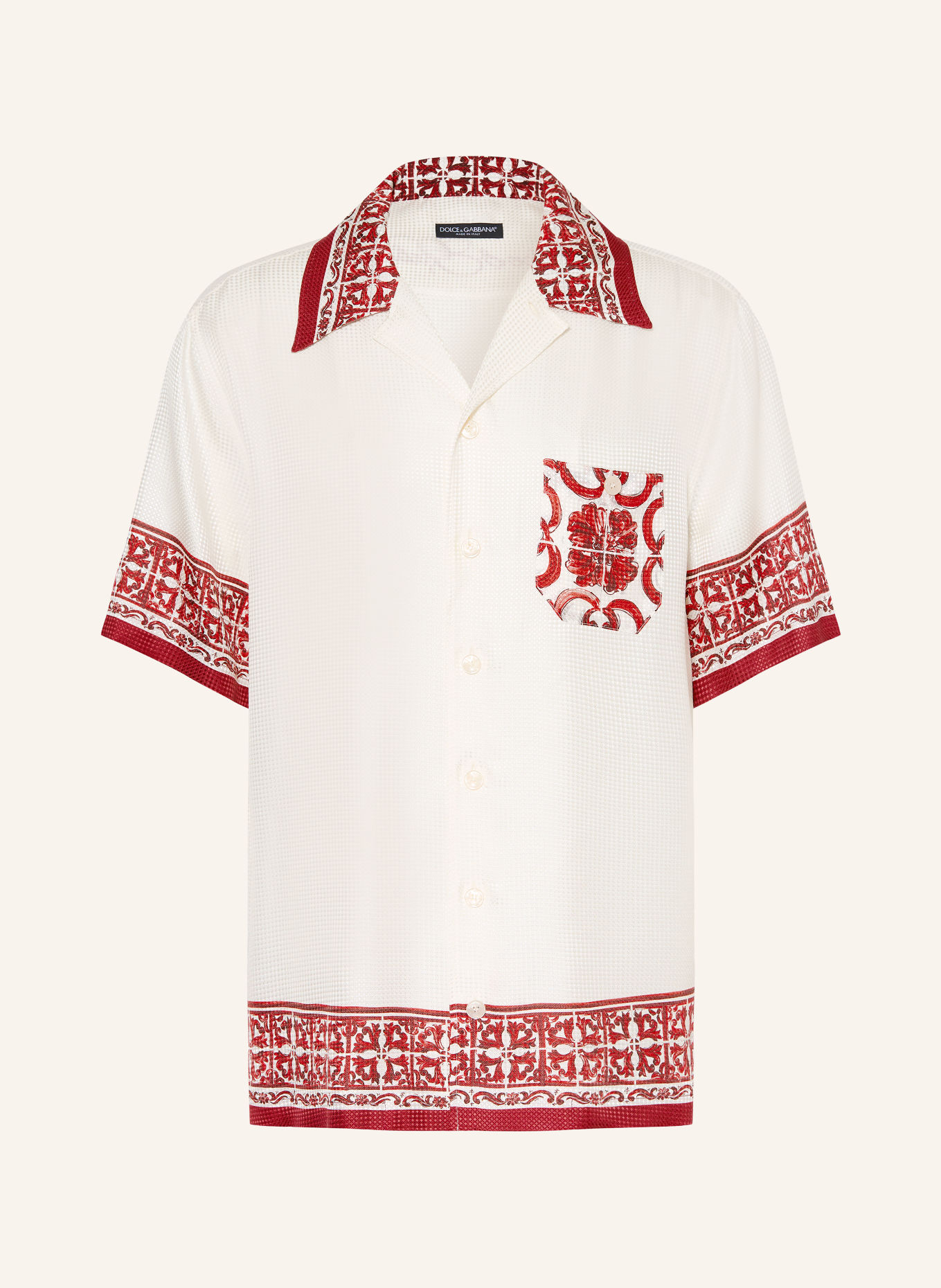 DOLCE & GABBANA Resort-overhemd Comfort Fit: WIT / DONKERROOD