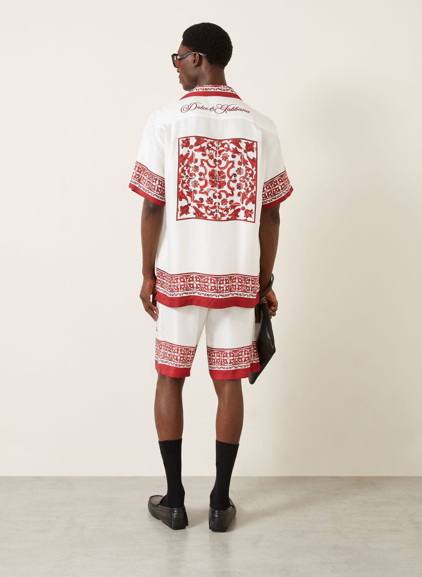 DOLCE & GABBANA Resort-overhemd Comfort Fit: WIT / DONKERROOD