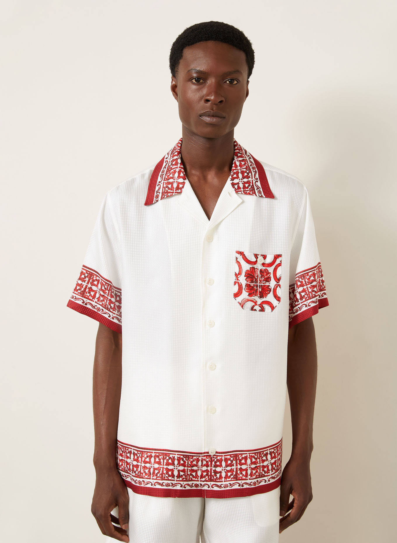 DOLCE & GABBANA Resort-overhemd Comfort Fit: WIT / DONKERROOD