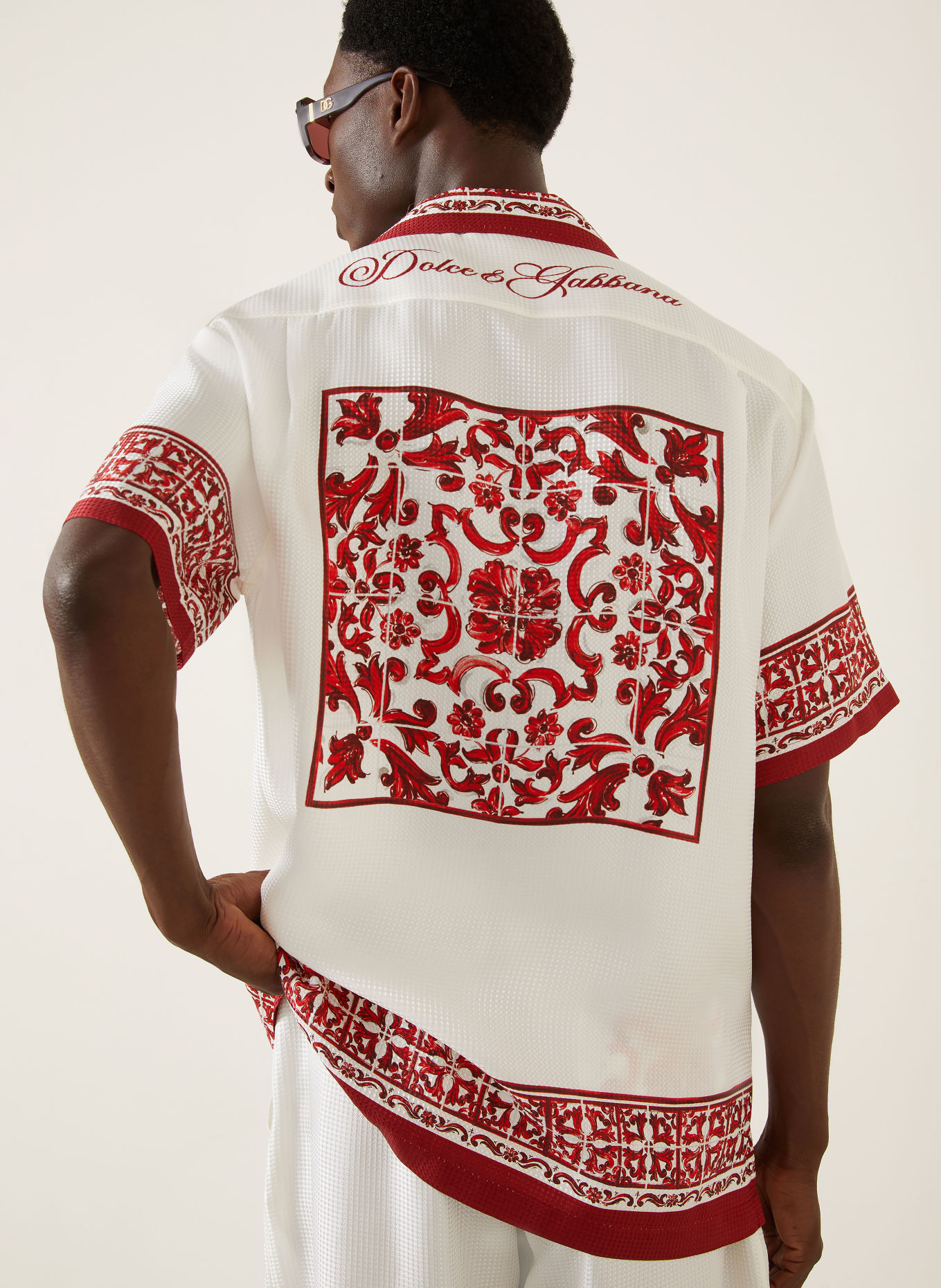 DOLCE & GABBANA Resort-overhemd Comfort Fit: WIT / DONKERROOD