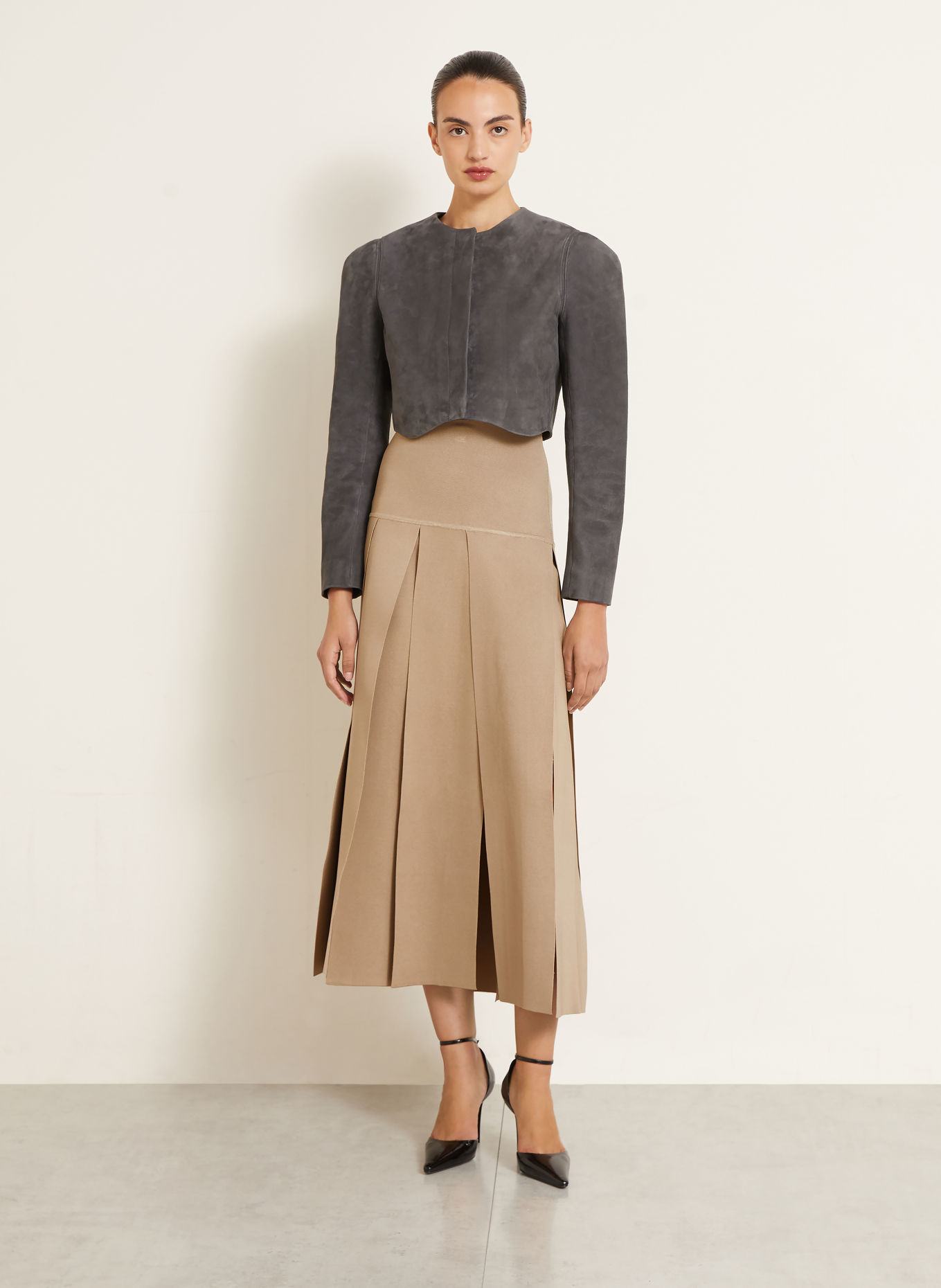 ALAÏA Veste en cuir courte: GRIS FONCÉ