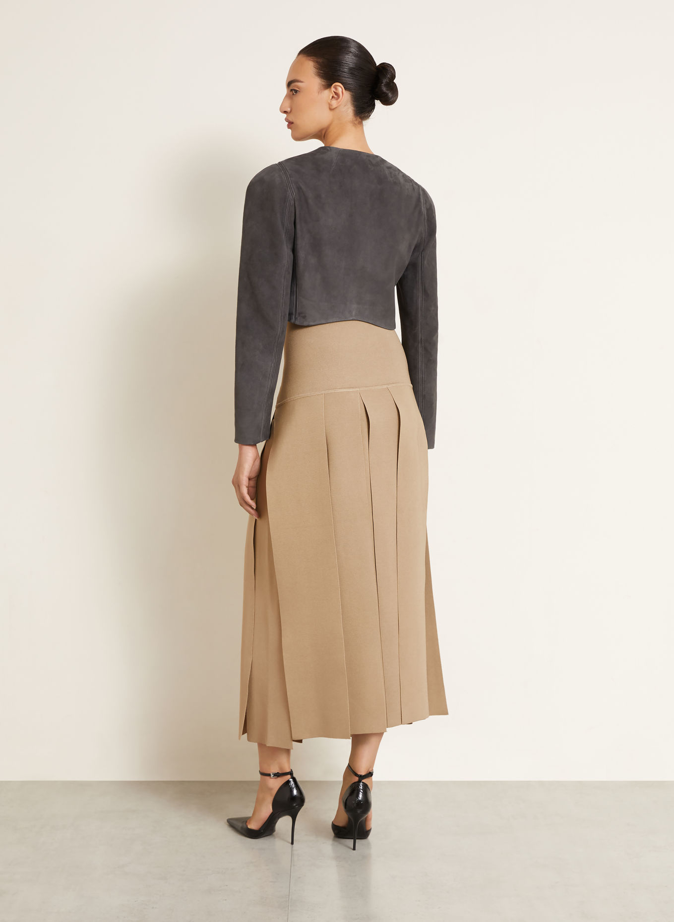 ALAÏA Veste en cuir courte: GRIS FONCÉ