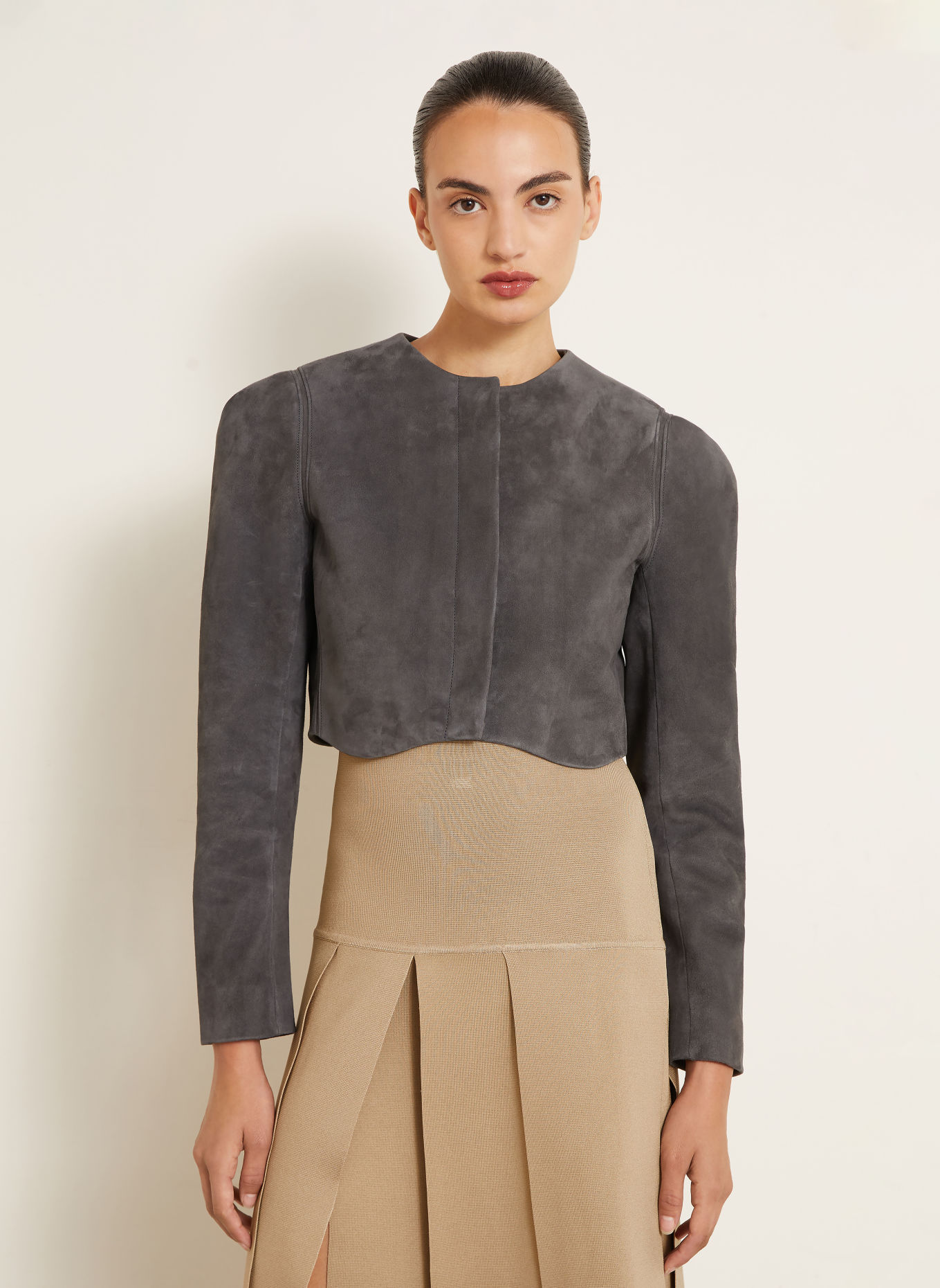 ALAÏA Veste en cuir courte: GRIS FONCÉ