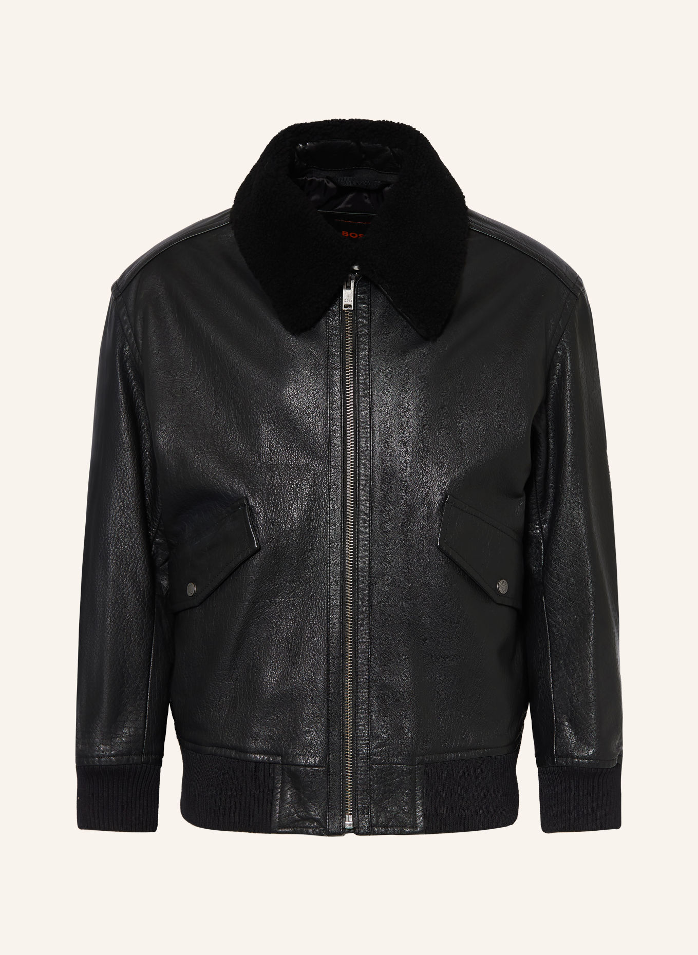 BOSS Lederjacke JOPEAK mit abnehmbarem Kragen: SCHWARZ