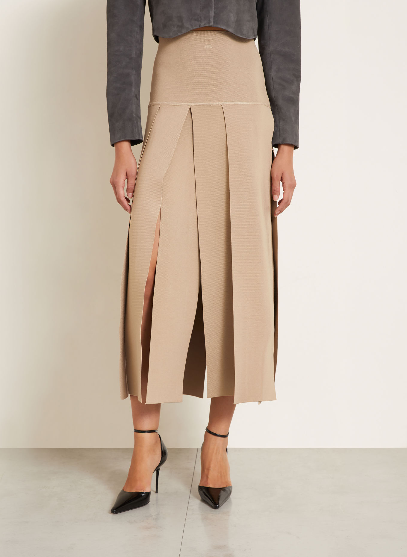 ALAÏA Jerseyrock mit Seide: BEIGE