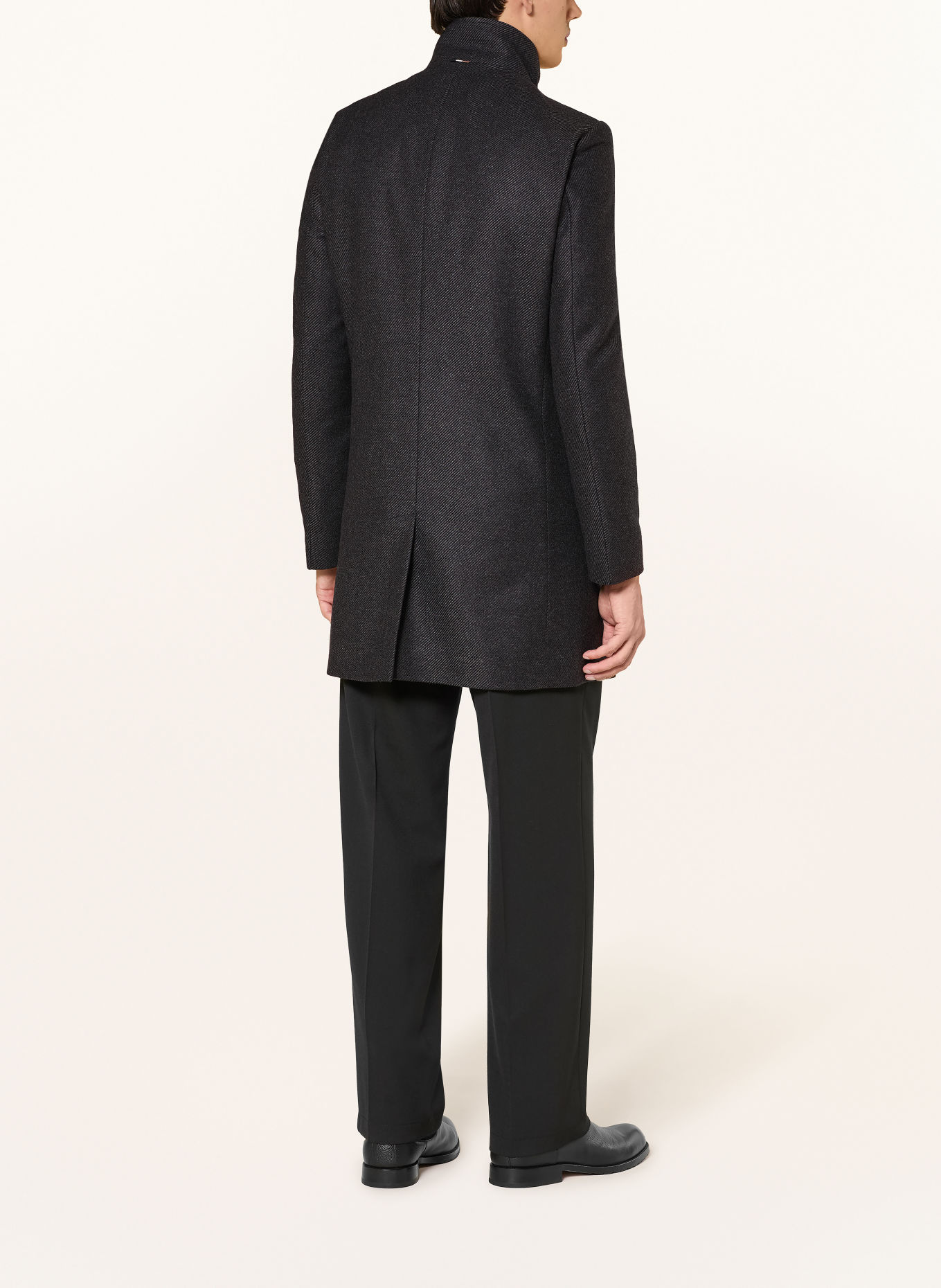 BOSS HYDE wool coat with removable trim: DARK GRAY / GRAY