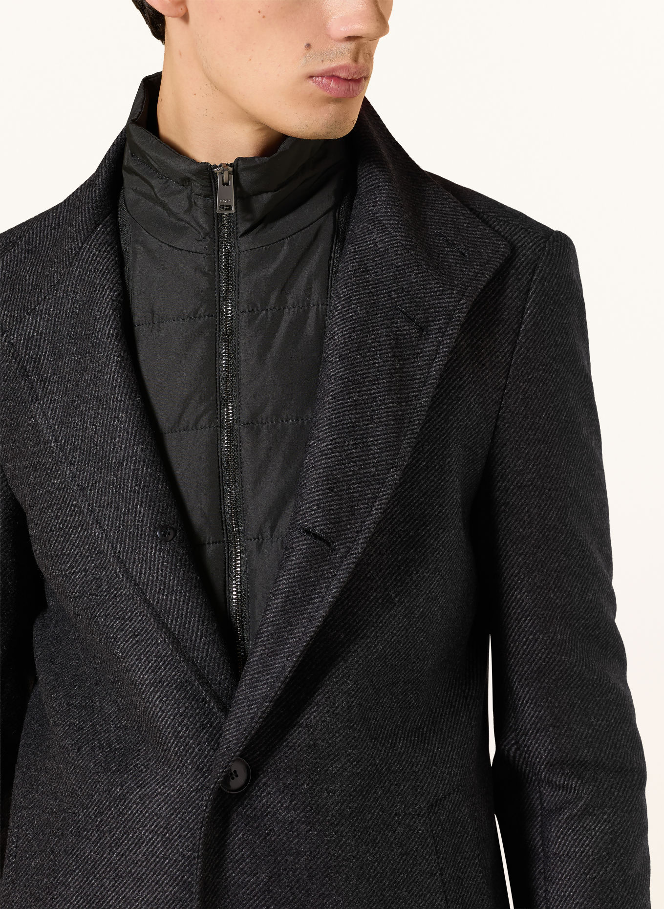 BOSS HYDE wool coat with removable trim: DARK GRAY / GRAY