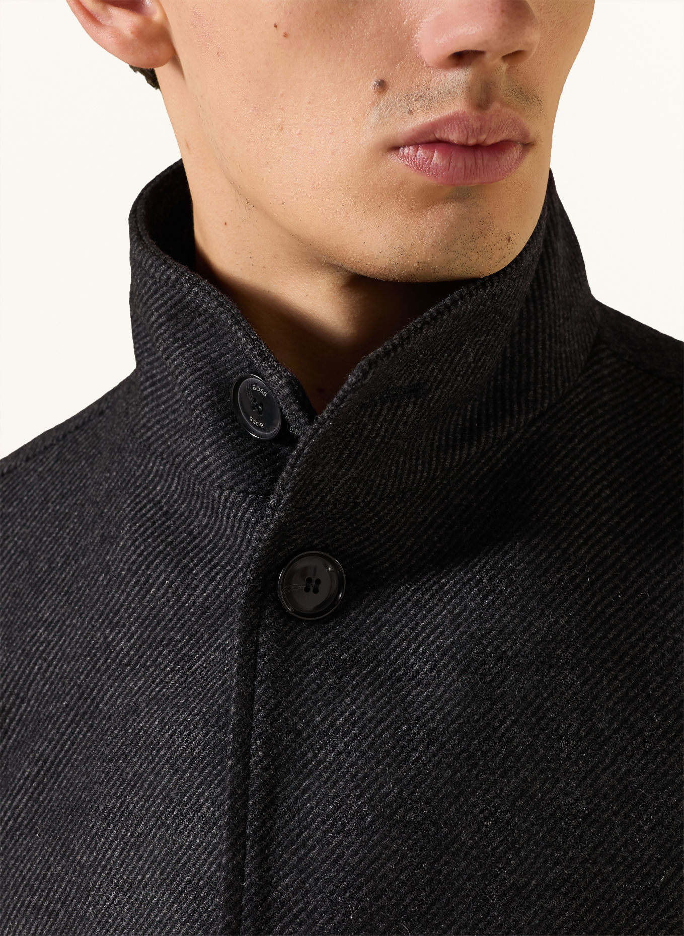 BOSS HYDE wool coat with removable trim: DARK GRAY / GRAY