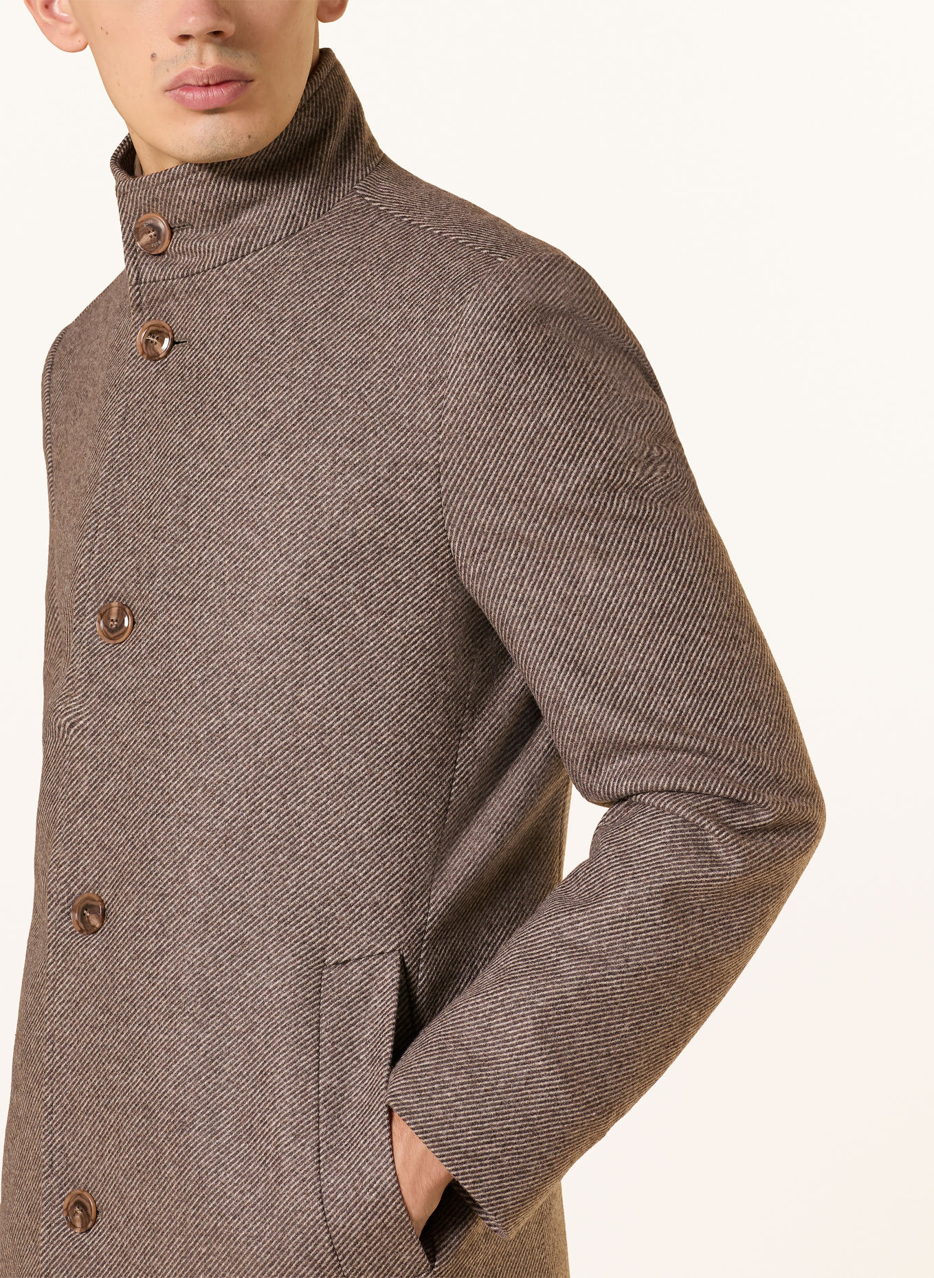 BOSS Wollmantel HYDE mit herausnehmbarer Blende: BRAUN / CREME