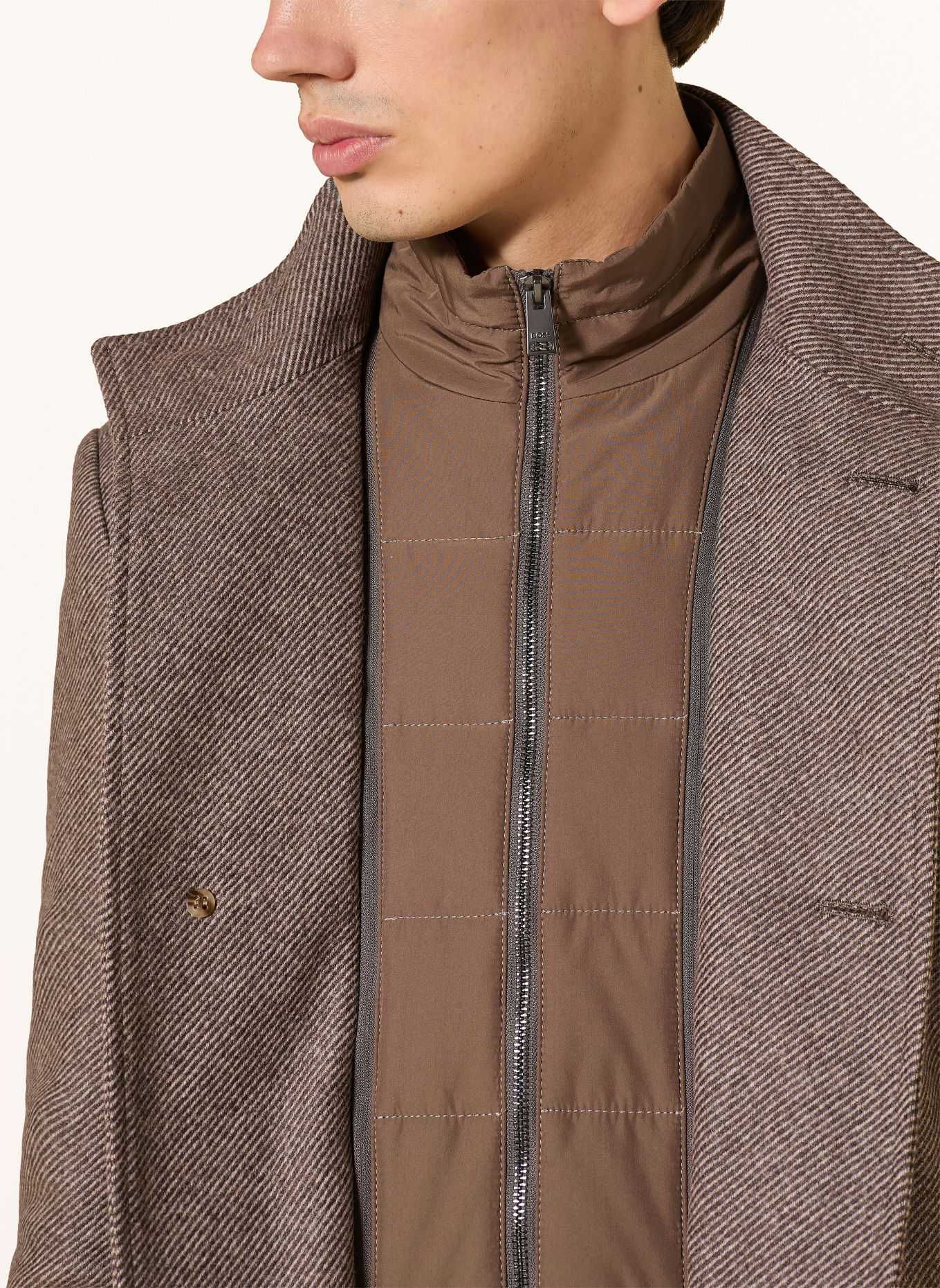 BOSS Wollmantel HYDE mit herausnehmbarer Blende: BRAUN / CREME