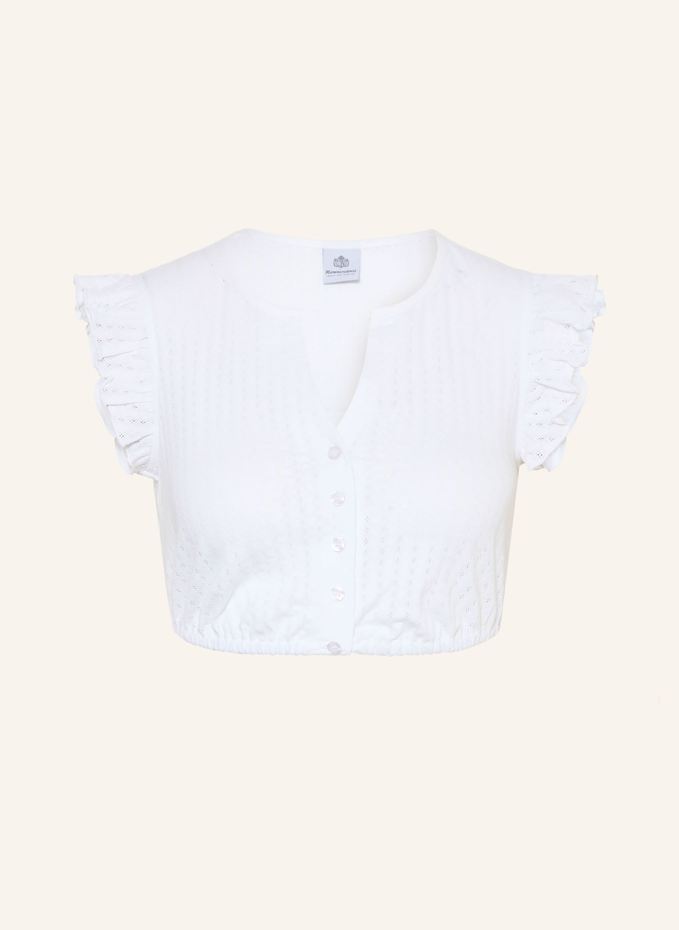 Hammerschmid CAROLA-Dirndlblouse van kant met ruches: WIT