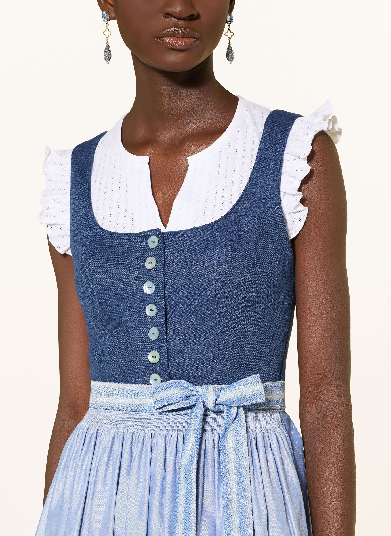 Hammerschmid CAROLA-Dirndlblouse van kant met ruches: WIT