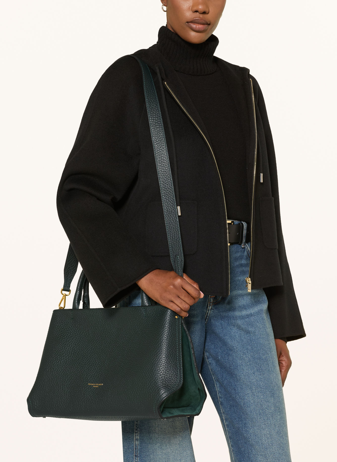 GIANNI CHIARINI Geantă de mână AMAL MEDIUM: VERDE ÎNCHIS / AUR
